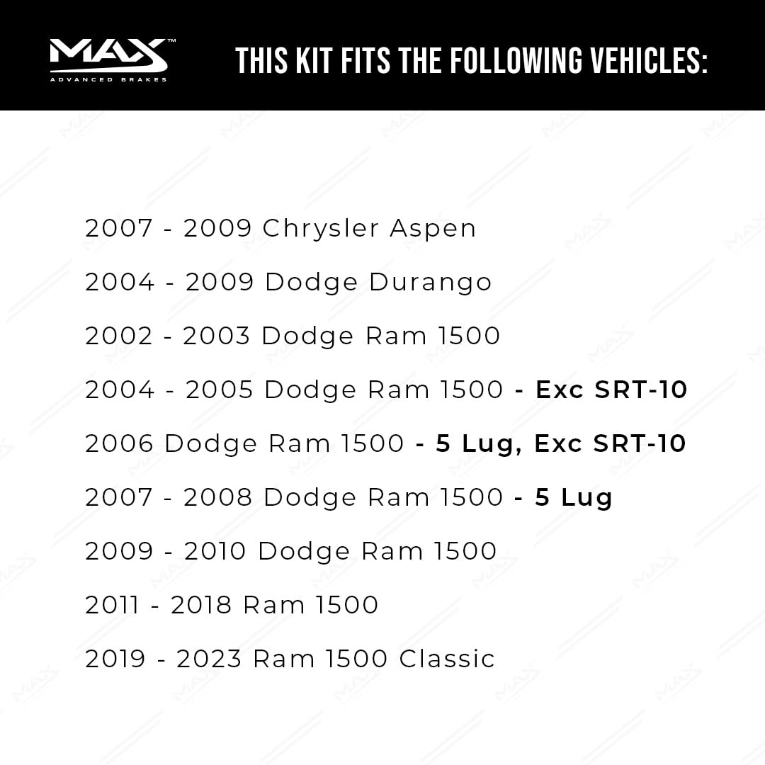 Max Advanced Brakes Rear Brake Kit Compatible With 2002-2018 Dodge Ram 1500 5 Lug Durango Compatible With Ram 1500 Replacement C