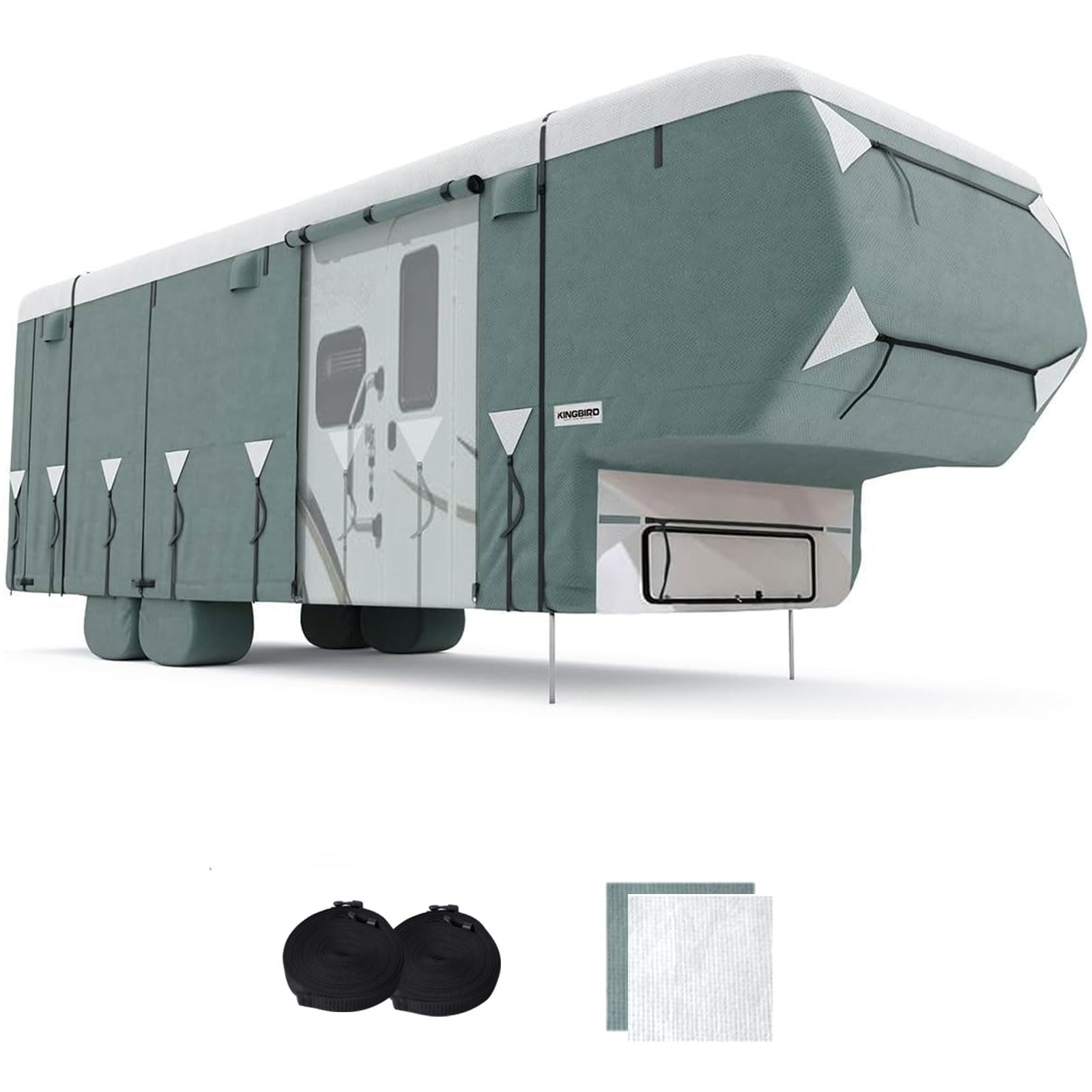 King Bird Heavy Duty 5Th Wheel Rv Cover, Extra-Thick 5 Layers Anti-Uv Top Panel, Durable Camper Cover, Fits 37'- 41' Motorhome -