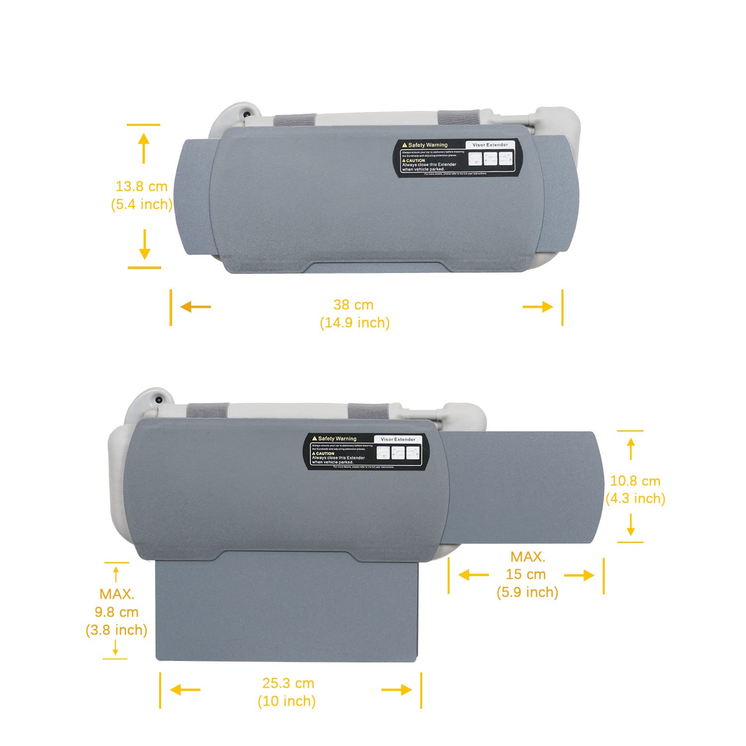 Car Visor Extender TFY Anti-Glare Sun Visor Extender Windshield and Side Window Sunshade and UV Rays Blocker (1 Piece) (Gray)