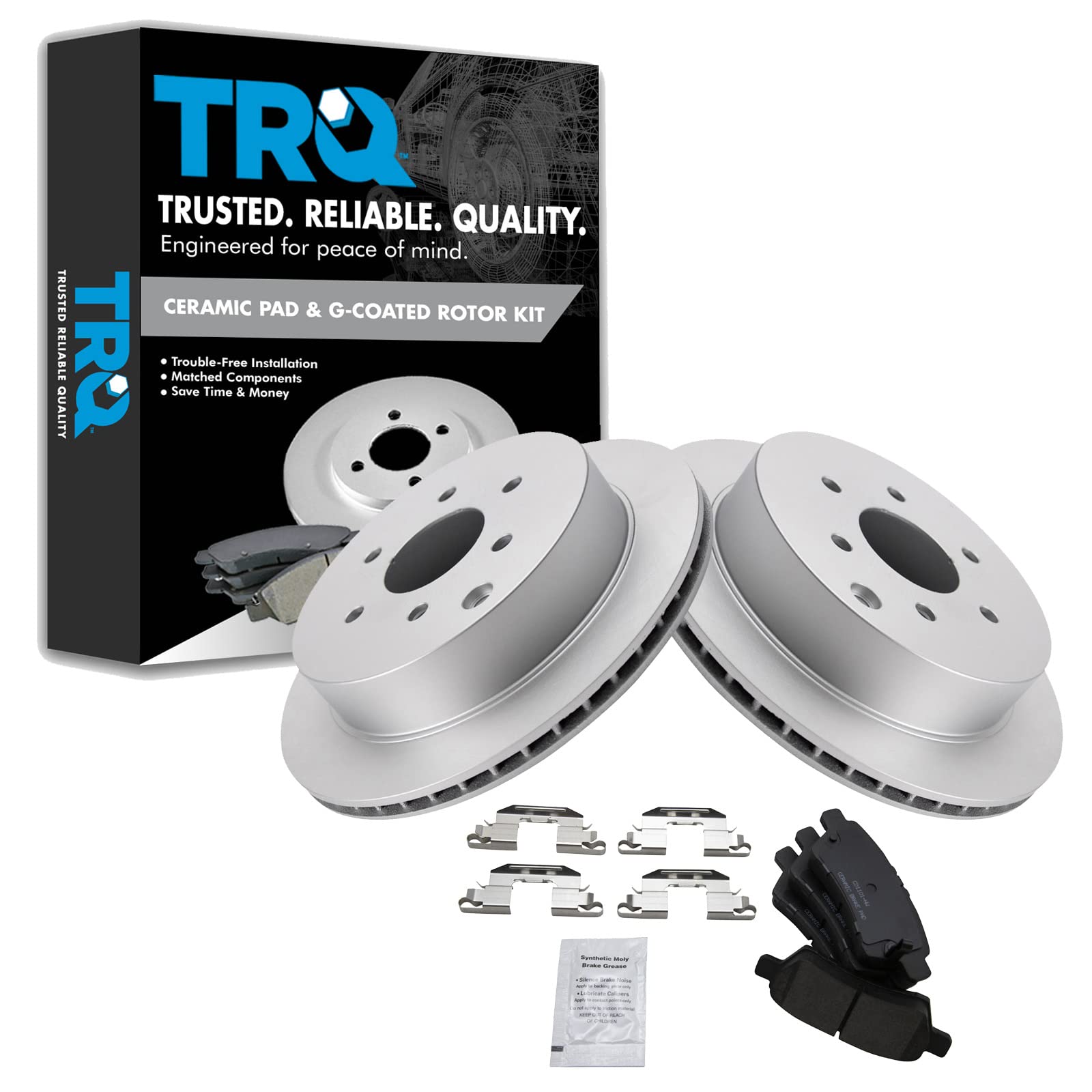 Trq Rear Brake Pad & Rotor Kit Brake Pads Brake Rotor Ceramic Premium G-Coated Compatible With 2006-2007 Nissan Xterra