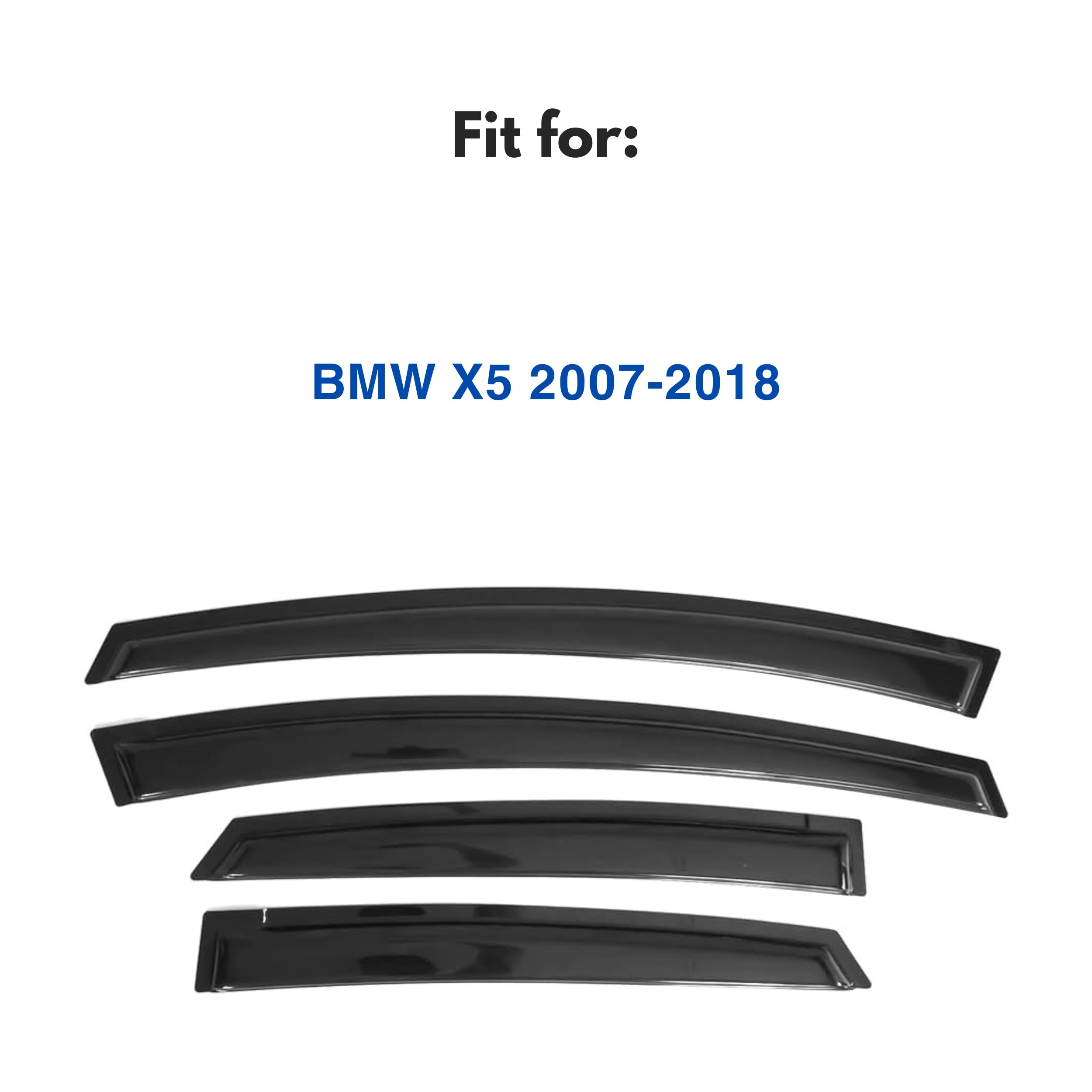 Ig Window Visor For Bmw X5 2007-2018, Rain Guard Tape-On Extra Durable Sun Wind Side Vent Window Deflector, 2007 2008 2009 2010