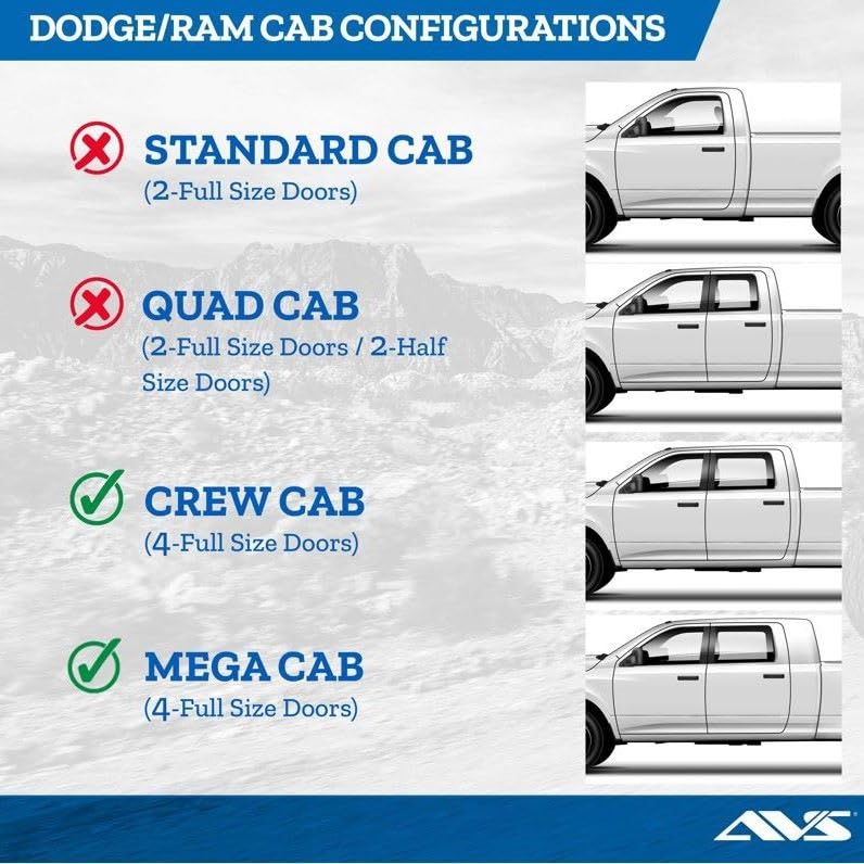 Auto Ventshade [Avs] Outside Mount Rain Guards For 2009-2023 Dodge Ram 1500 (19-23 Classic Body), 2010-2024 Ram 2500/3500 Crew/M