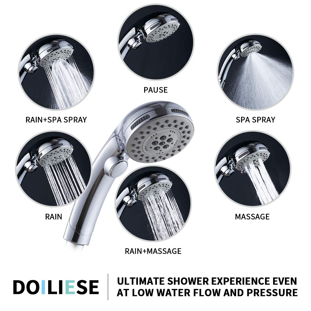 Doiliese High Pressure 6 Setting Shower Head Hand-Held With Onoff Switch And Spa Spray Mode - Hand Held Shower Head With Handhel