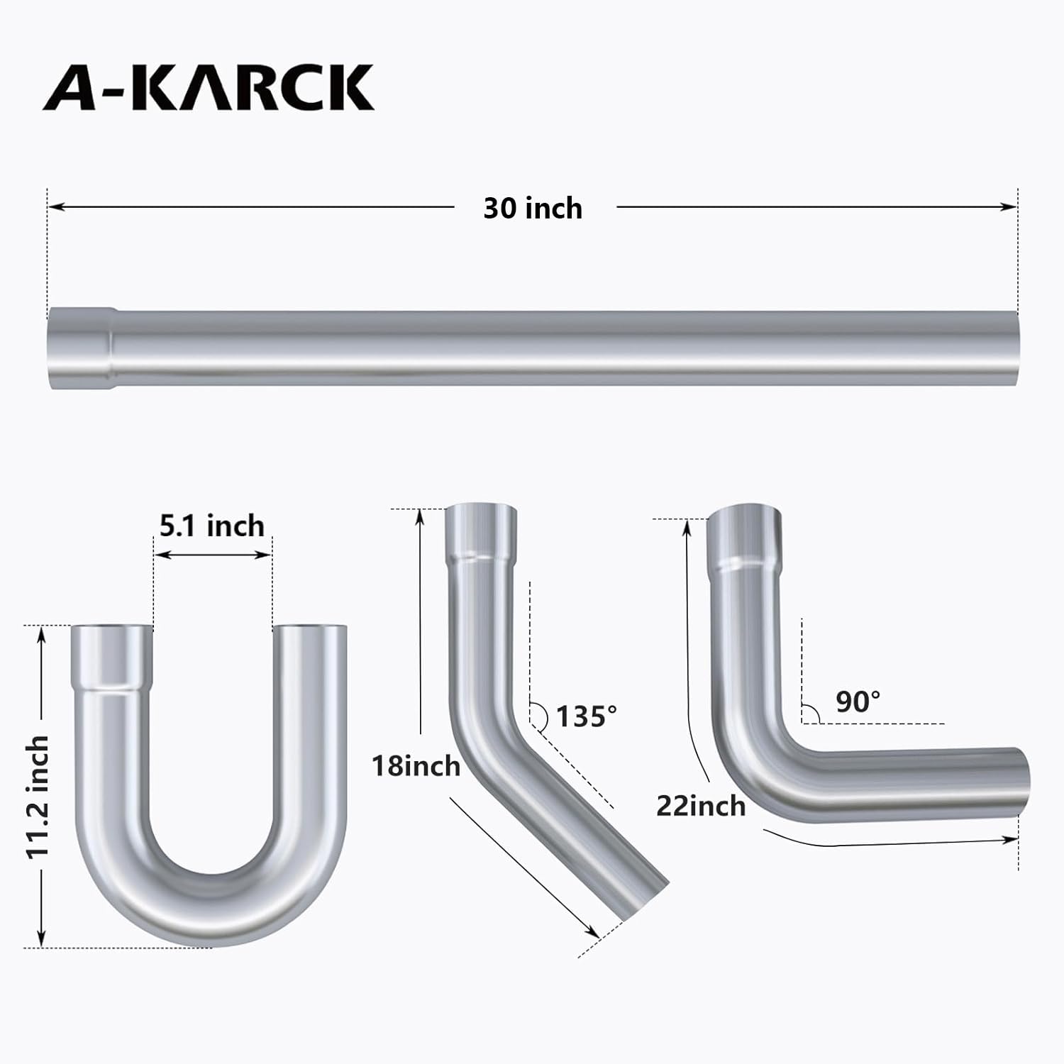 A-Karck Stainless Steel Mandrel Bends 16 Pcs, 3 Inches 304 Stainless Steel Diy Custom Exhaust Tubing Pipe Straight & U-Bend Kit,