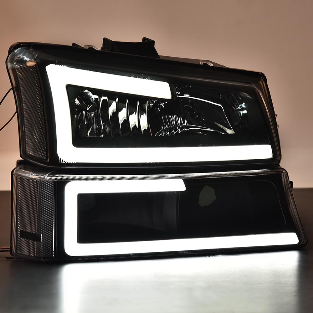 Pit66 Led Headlight Assembly Compatible With Chevy Silverado 2003-2006 Avalanche 1500 2500 03-06(Fit No Cladding Only) Clear Len