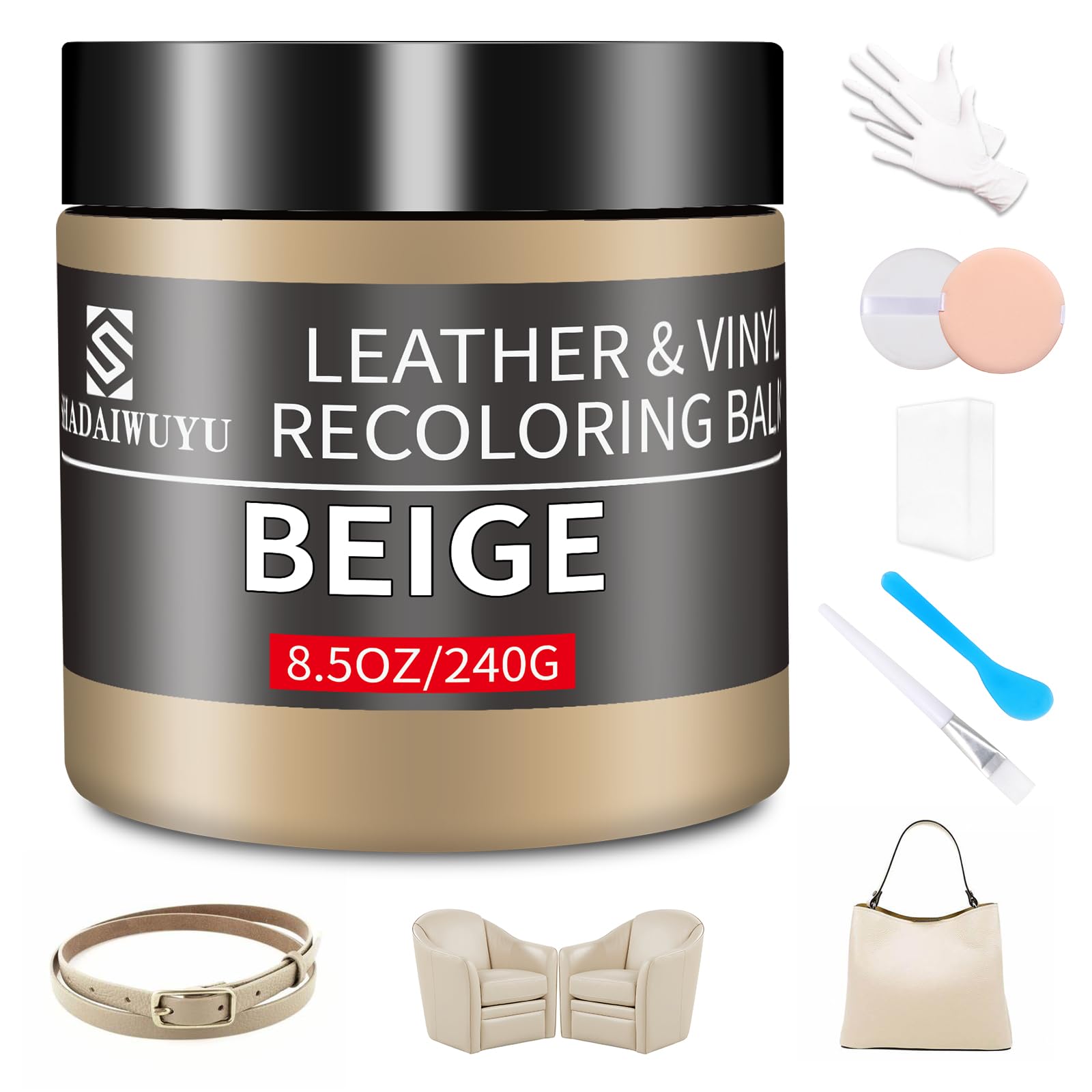 Leather Recoloring Balm,8.5Oz Leather Color Restorer,Beige Leather Repair Kit For Furniture And Car Interior,Leather Couch Scrat