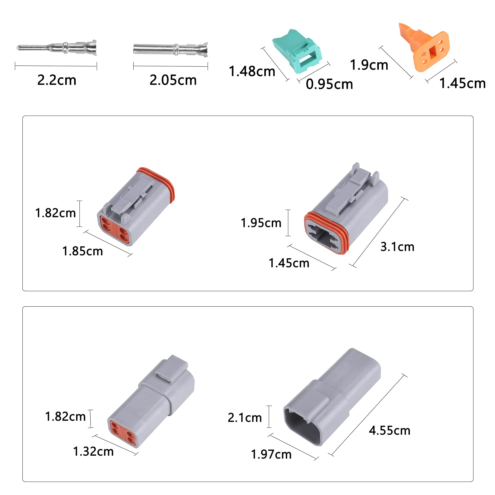 Muyi 10 Kit 4 Pin Way Dt Series Connector Gray Receptacle Ip67 Waterproof Heavy Duty 14-18 Awg 13 Amps Continuous Dt04-4P Dt06-4
