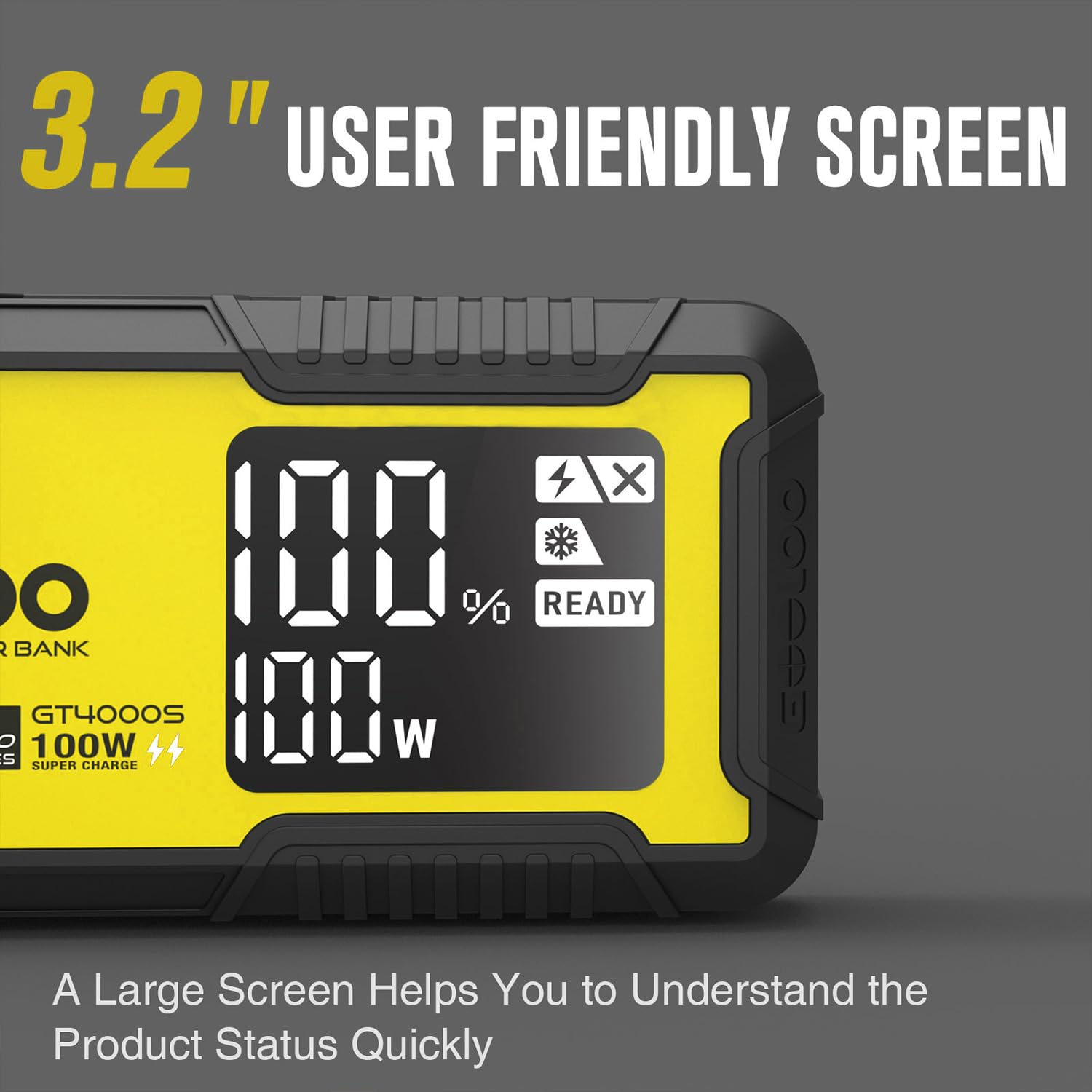 Gooloo Gt4000S Jump Starter 4000A Car Jumper Starter (Up To 10L Diesel 12L Gas Engines), 100W Fast-Charging Lithium Jump Box, Supersafe Portable Car Battery Charger Power Bank For 12V Vehicles, Yellow