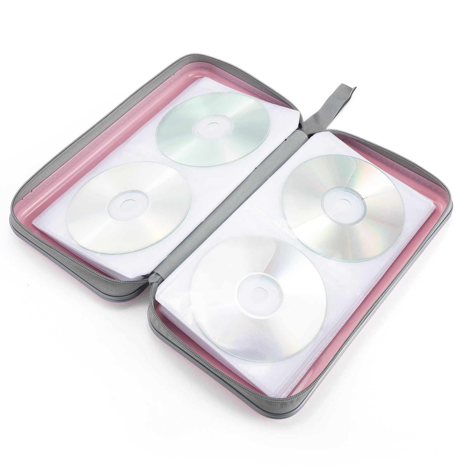 Alavisxf Cd Case, 96 Capacity Hard Plastic Dvd Disc Storage Case Holder With Zipper - Portable, Light Pink