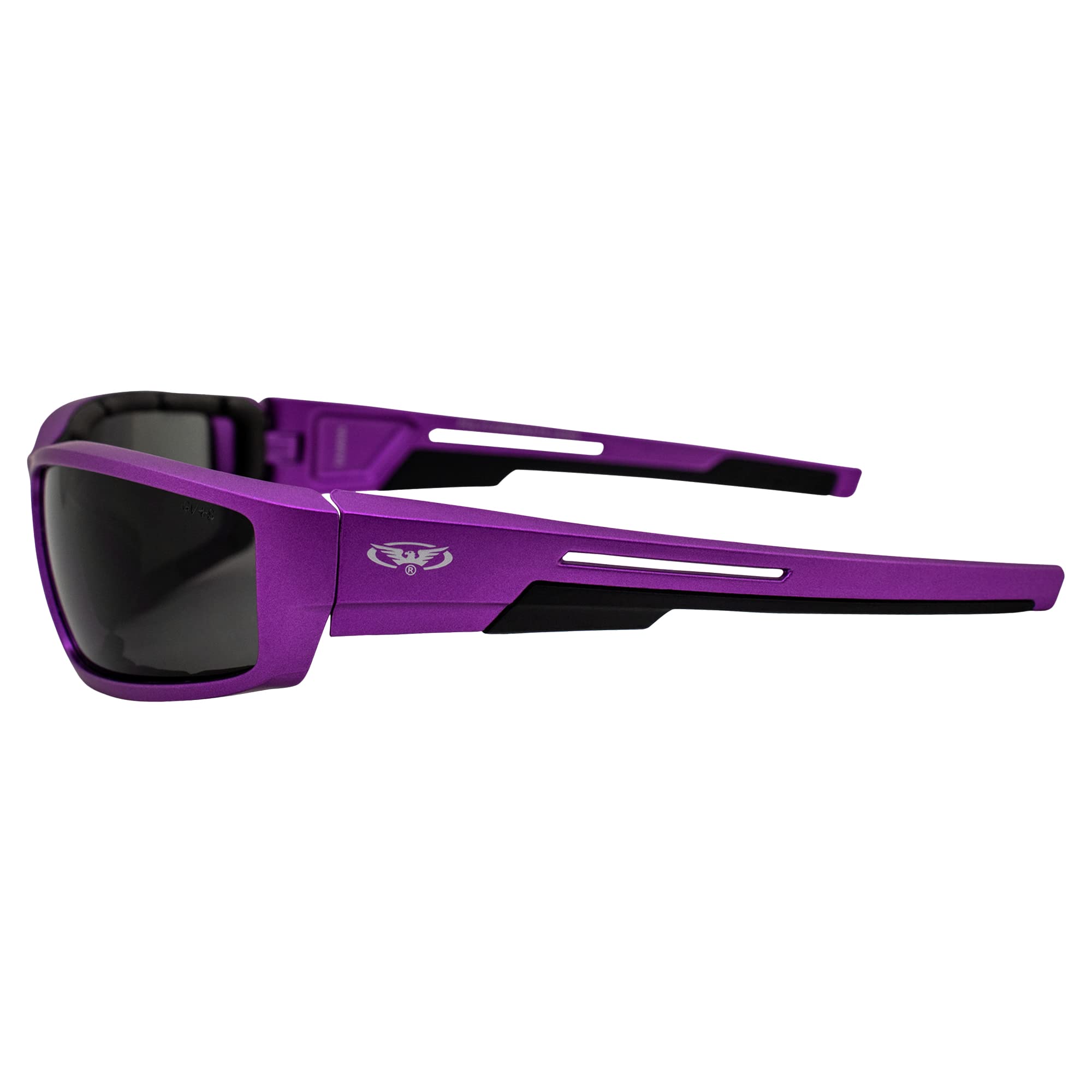 Global Vision Sly Padded Motorcycle Glasses For Women Sunglasses Purple Metallic Frame W/Smoke Lenses
