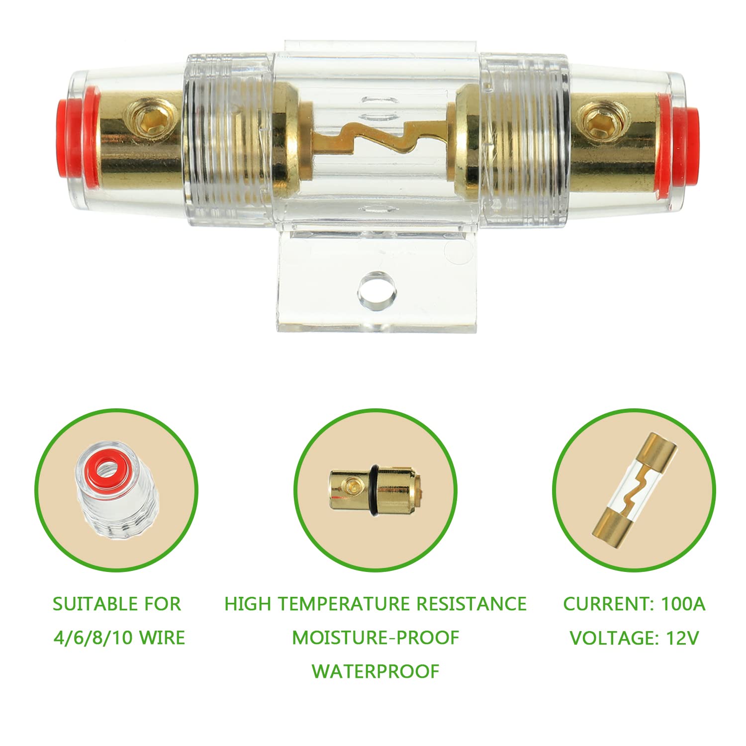 SIGANDG 4-8 Gauge AWG in-line Fuse Holder with 100A AGU Fuses for Car Audio, Alarm, Amplifier, Compressors, Waterproof Inline Fu