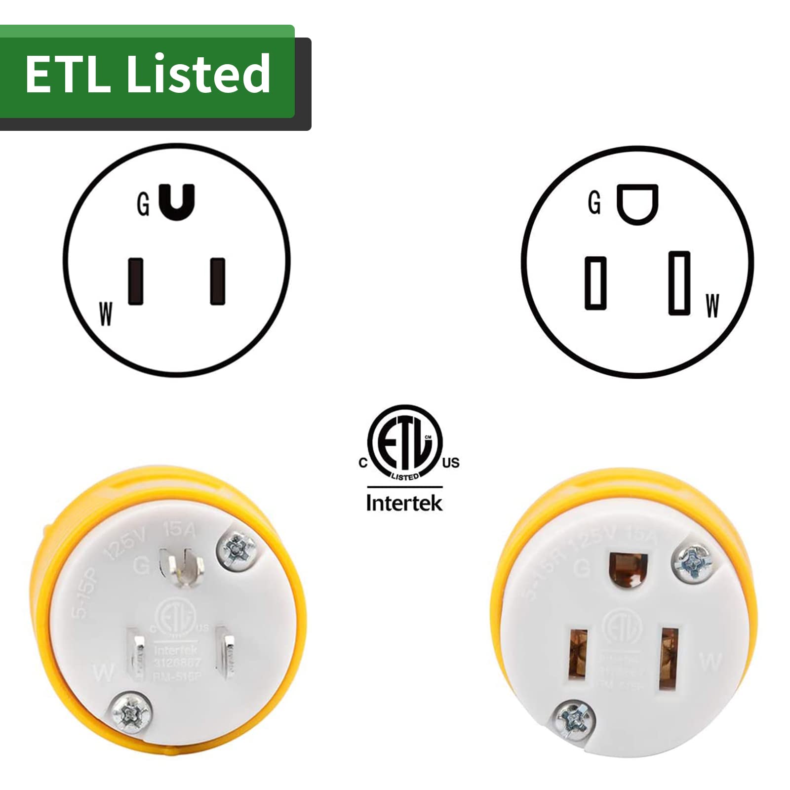 Rvguard Extension Cord Ends Male And Female Plug, 15 Amp 125 Volt Heavy Duty Replacement Plug & Connector Set, Straight Blade Pl