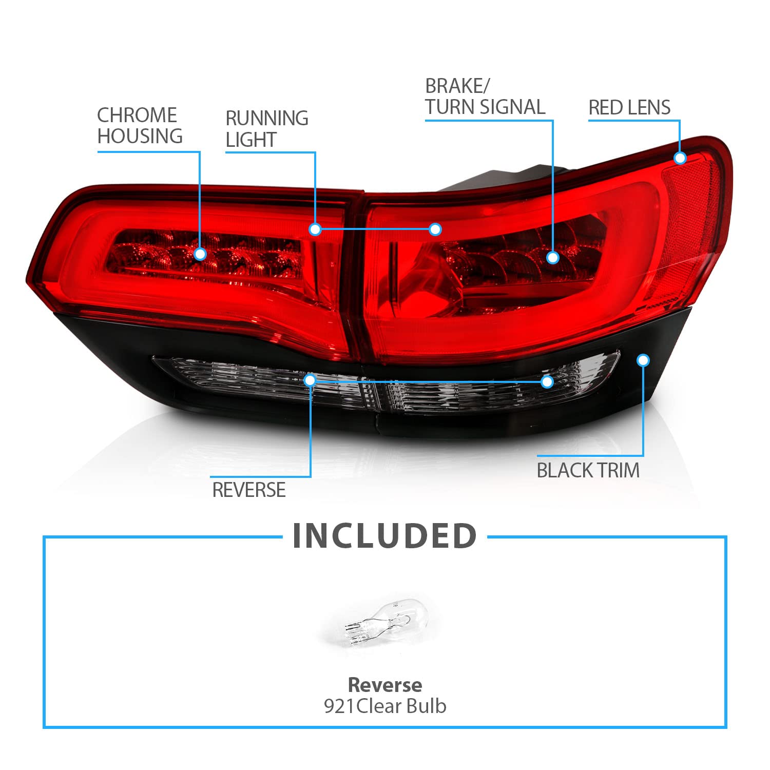 Amerilite Red/Smoke/Black Led Bar Led Brake Turn Signal Tail Lights Set For 2014-2017 Jeep Grand Cherokee (4 Pcs) - Passenger And Driver Side