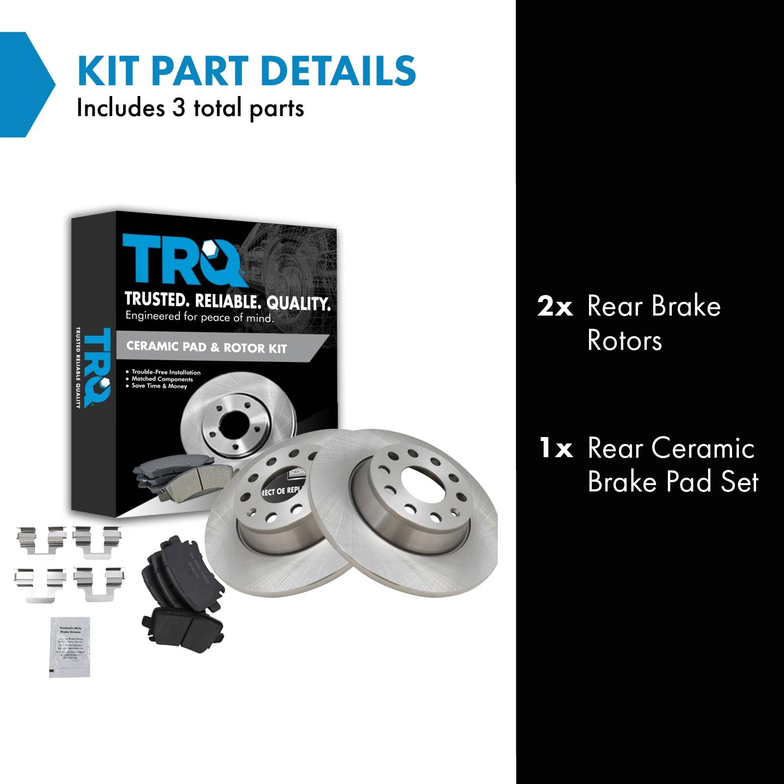 Trq Rear Brake Pad & Rotor Kit Brake Pads Brake Rotor Ceramic Compatible With 2009-2010 Audi A3 A3 Quattro 2009-2016 Volkswagen