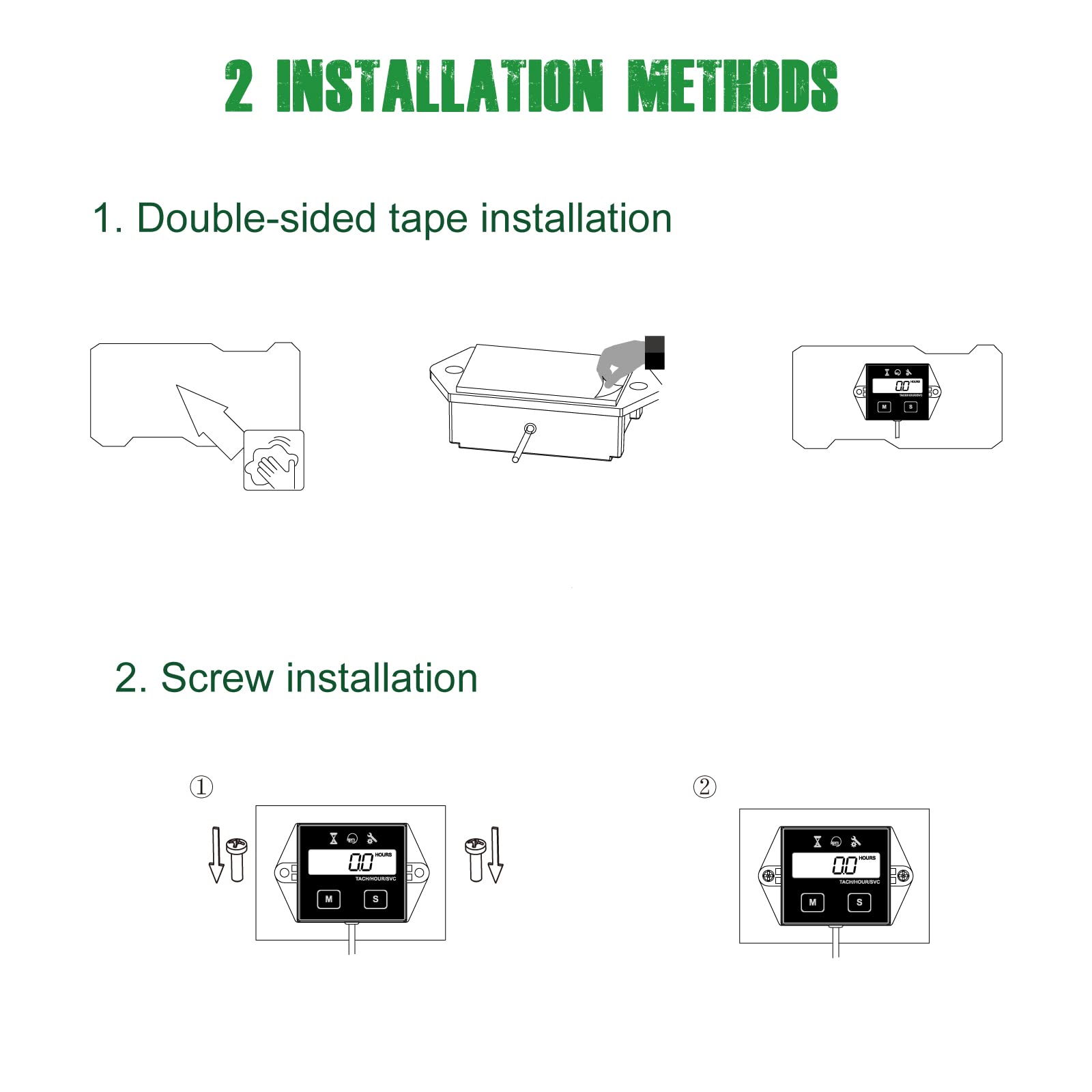 Yooreal Digital Inductive Tach Hour Meter,RPM Gauge Meter Tachometer for Lawn Mower Scooter Dirt Bike Tractor Generator Air Comp