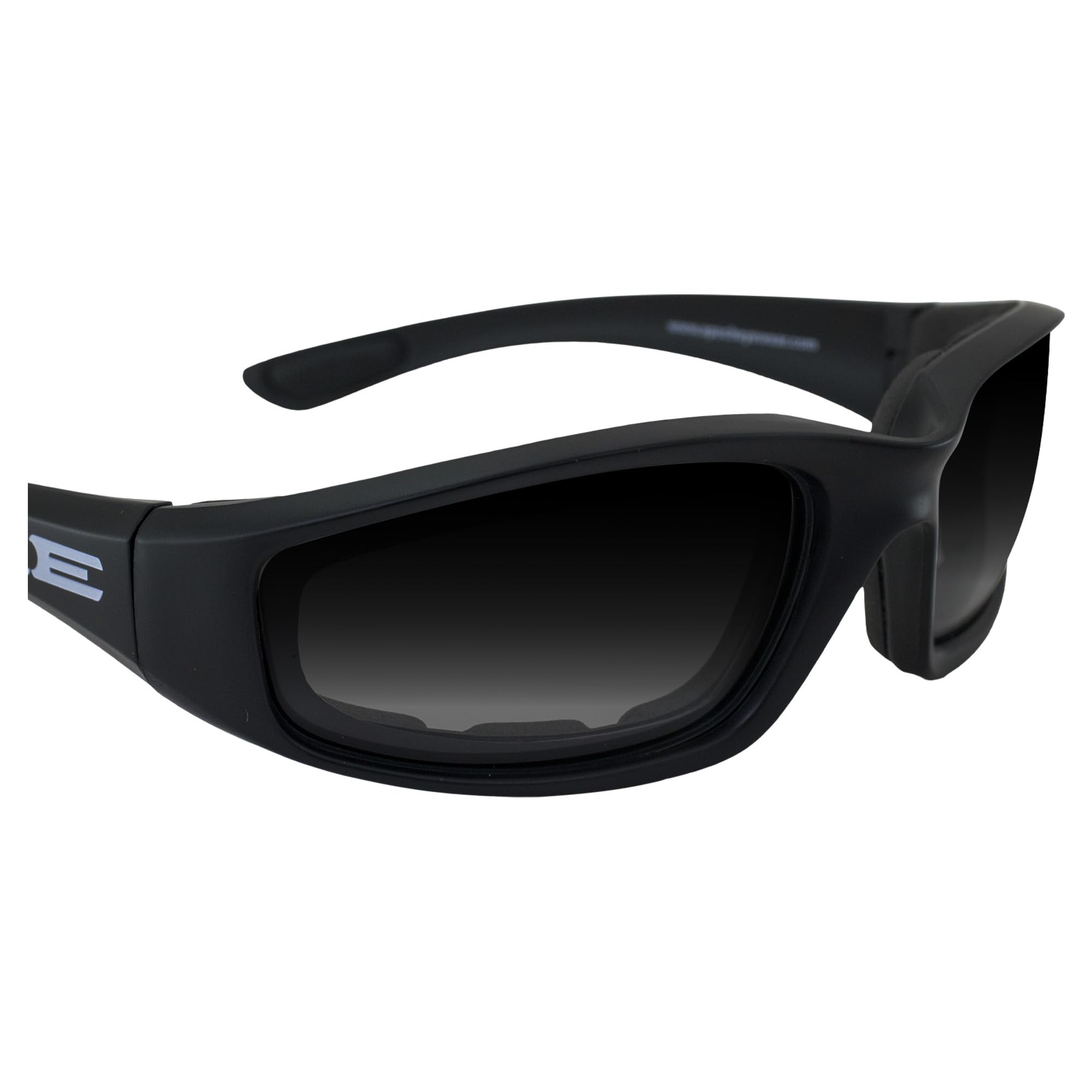Epoch Eyewear Photochromic Motorcycle Sunglasses Glasses Foam Padded Black Frame Clear To Smoke Lens