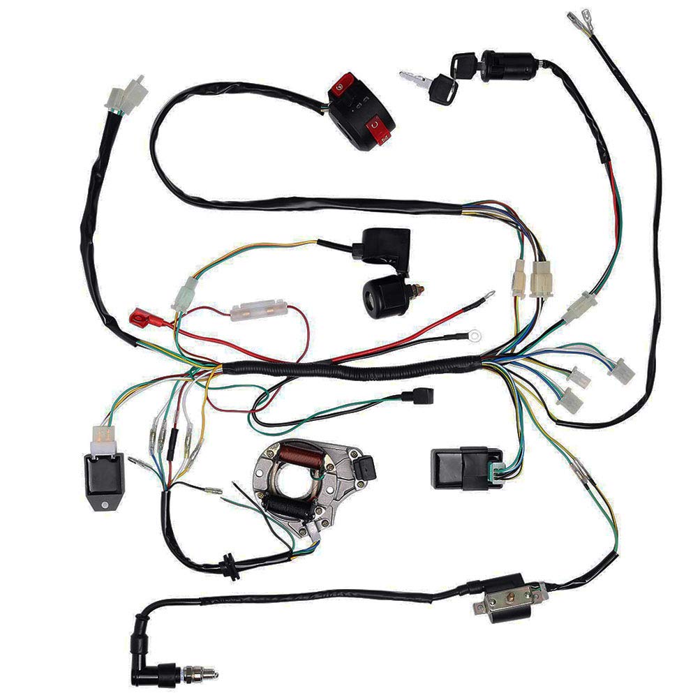 Complete Wiring Harness Kit Atv Wire Harness For Taotao Chinese 4 Wheeler 50Cc 70Cc 110Cc 125Cc Pit Quad Dirt Bike Parts With Electrics Stator Coil Cdi Solenoid Relay By Bootop Pin
