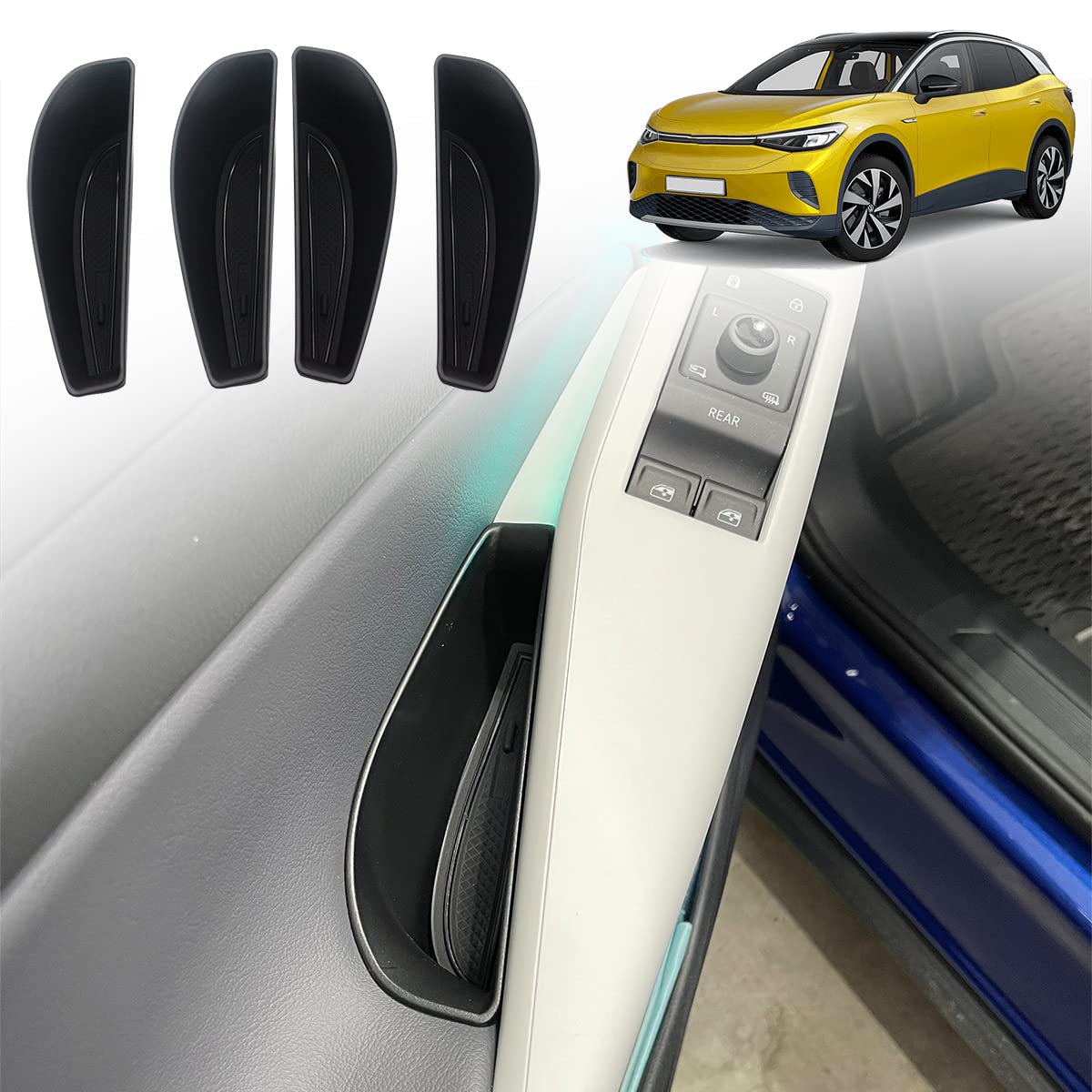 Aoskonology Compatible With 2021-2024 Vw Id.4 Interior Accessories, Id.4 Door Side Storage Box Door Handle Armrest Tray Organize