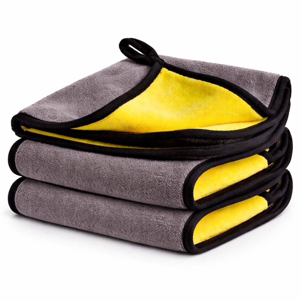 Ultra Soft Microfiber Cleaning Cloth 600 GSM Dual Layer | Thick Yellow Polishing Towel for Car Bike Glass and Kitchen | Scratch 