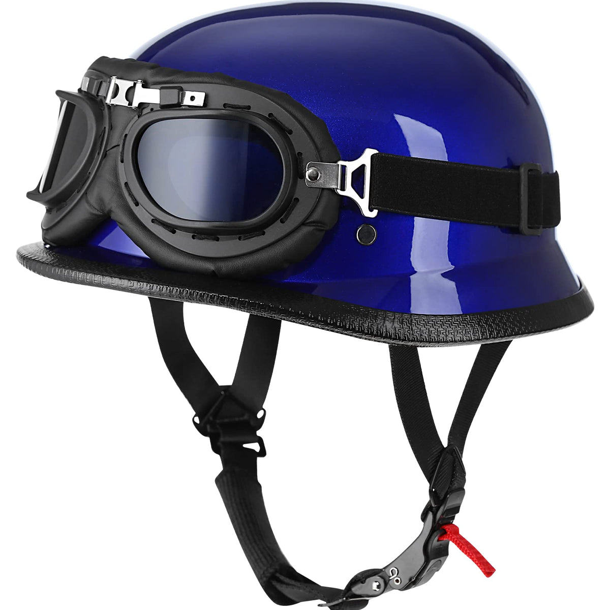 Yesmotor Helmet Half Shell German Motorcycle Helmet With Cycling Glasses - Dot Approved(Dark Blue