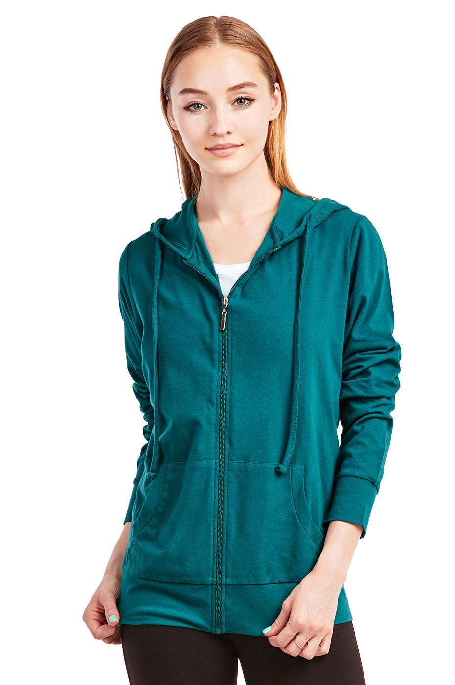 Sofra Womens Thin Cotton Zip Up Hoodie Jacket (M, Peacock)