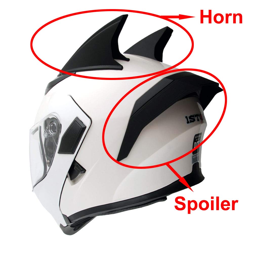 1Storm Motorcycle Modular Flip Up Dual Visor Full Face Helmet Decoration Matt Black Horn Wing