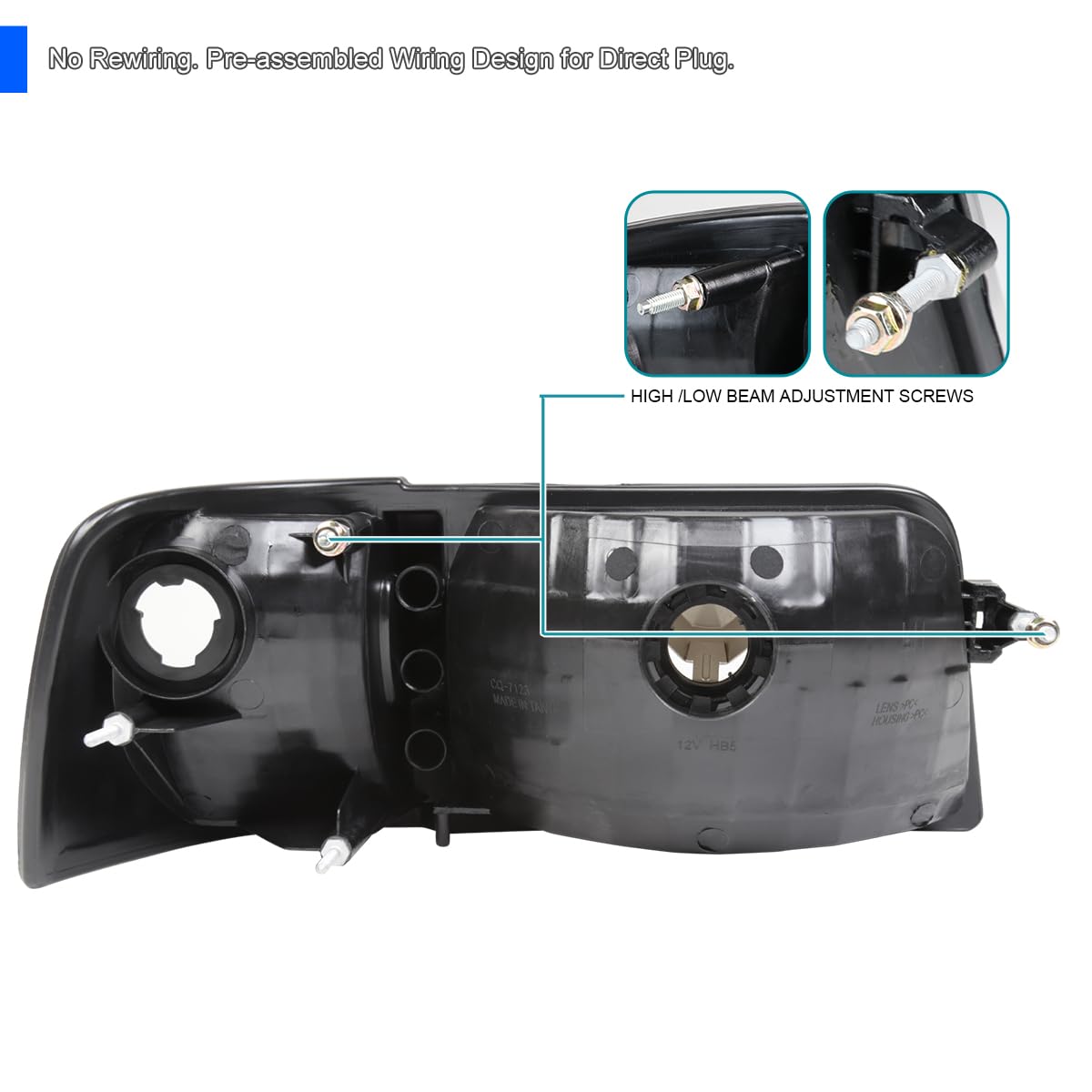 Spec-D Tuning Chrome Housing Clear Lens 1PC Style Headlights Compatible with 1993-1997 Ford Ranger L+R Pair Head Light Lamp Asse