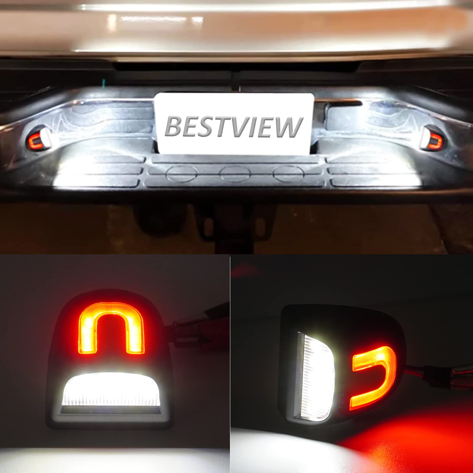 Bestview Red U-Shaped Full Led License Plate Light Tag Lamp Assembly Replacement For Chevy Silverado Gmc Sierra 1500 2500 3500 Suburban Tahoe Avalanche Cadillac Escalade Ext Yukon Xl, 2 Pieces