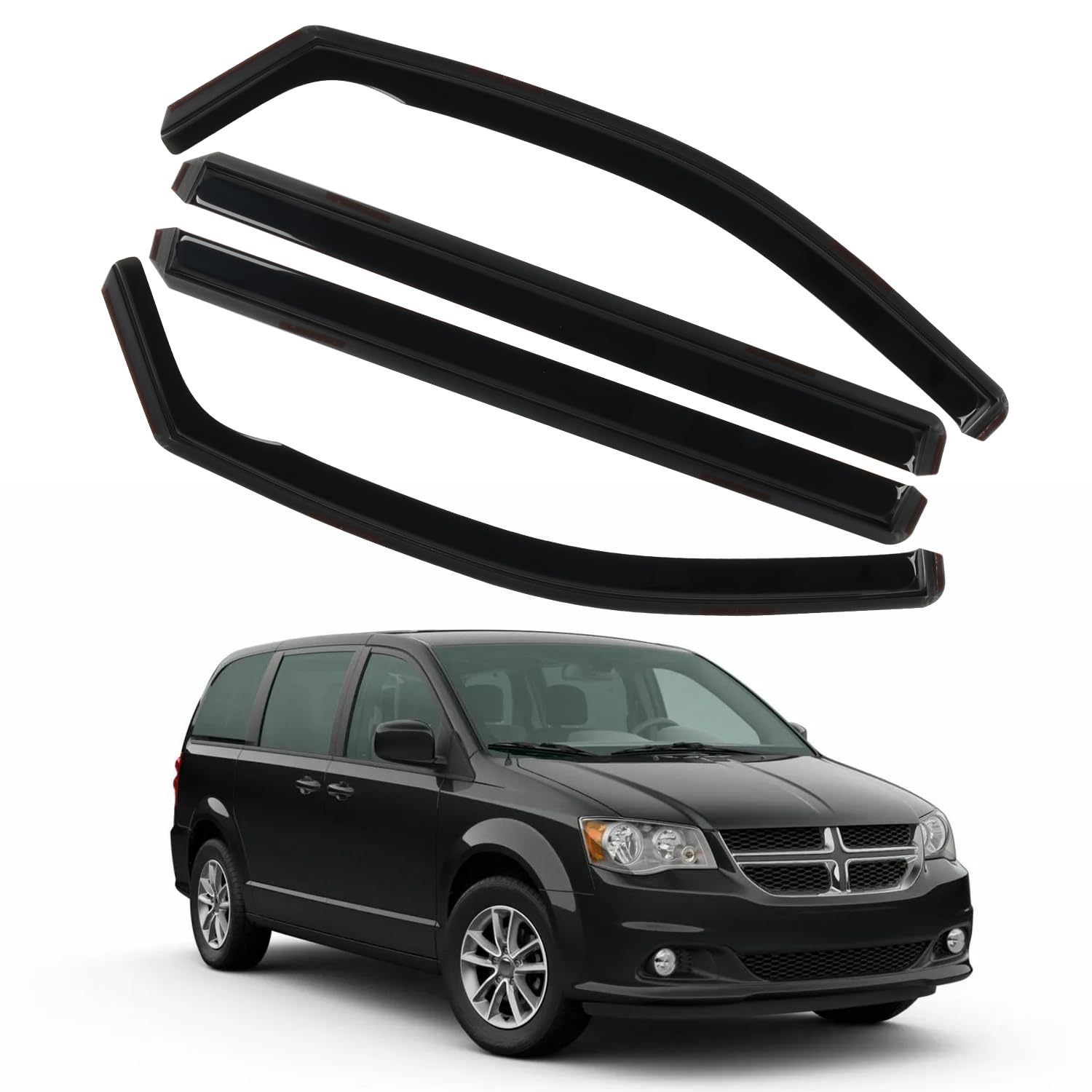4PCS in Channel Rain Guards for 2008-2023 Dodge Grand Caravan, 2008-2016 Chrysler Town Country, 2009-2012 Volkswagen (VW) Routan