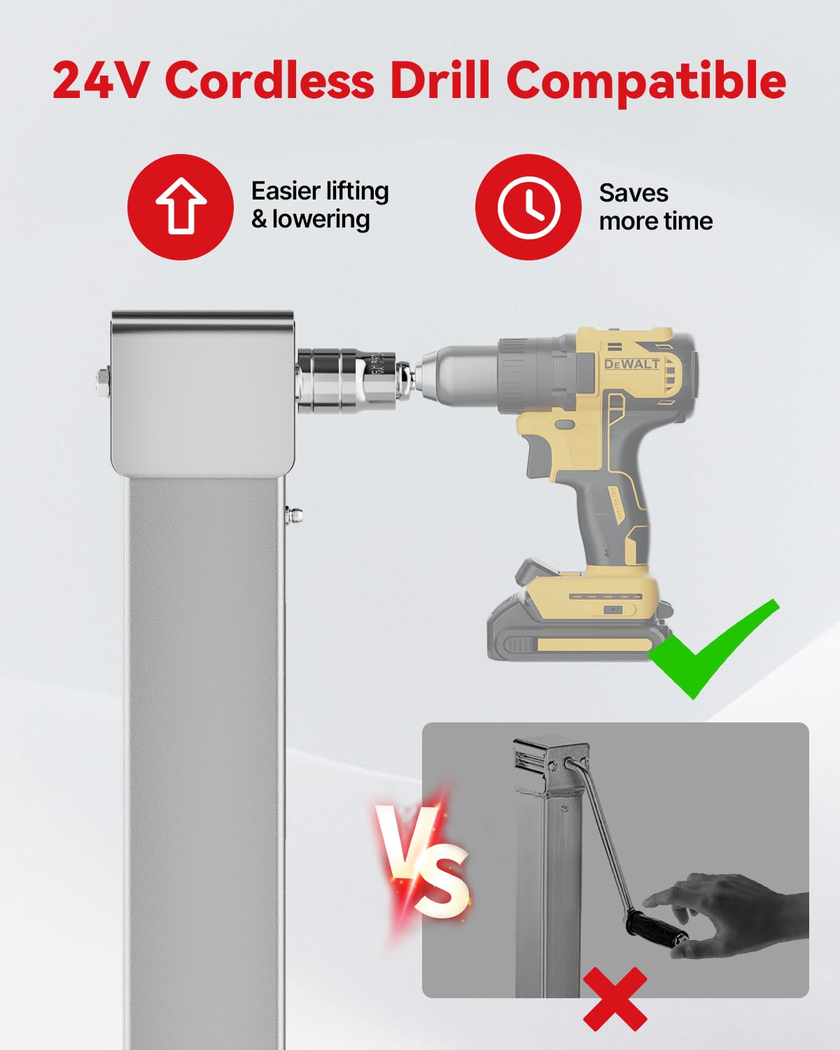 FZZD 8000 lbs Heavy Duty Trailer Jack, 20-24V Cordless Drill Compatible,28.6 Lift, for Utility, Yacht, Boat Trailer Jack,Silve