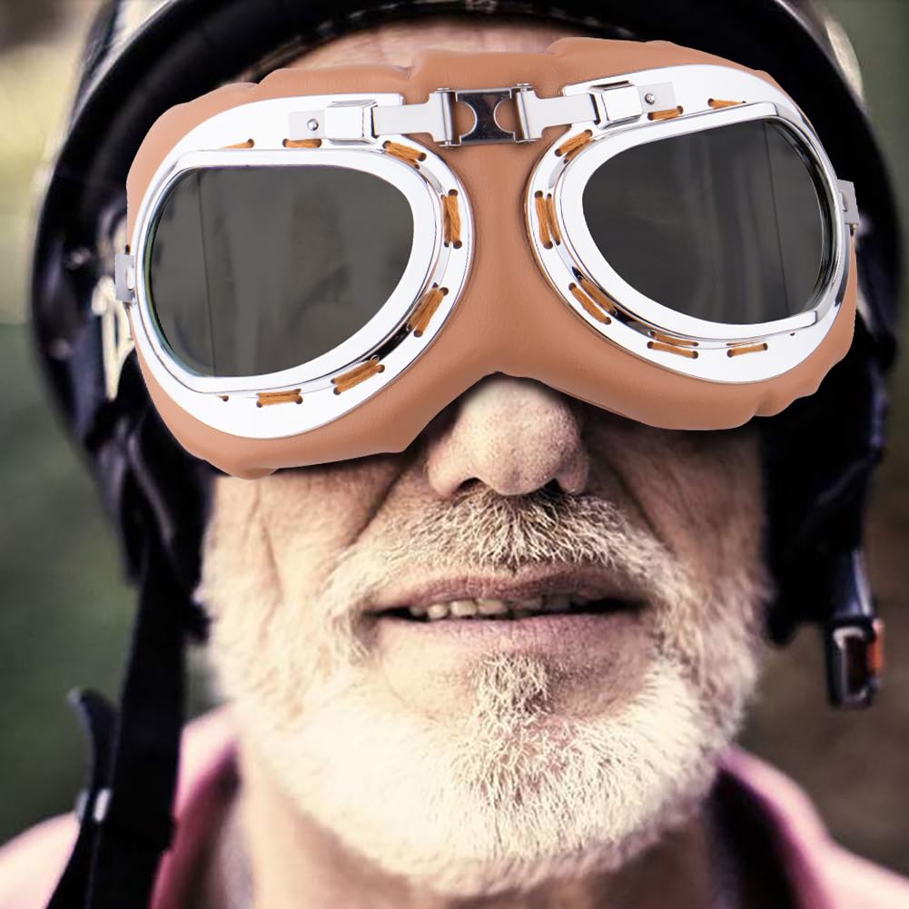 Peicees Vintage Helmet Goggles Motorcycle Goggles Bike Motorcross Pilot Goggle, Copper Silver-Smoke