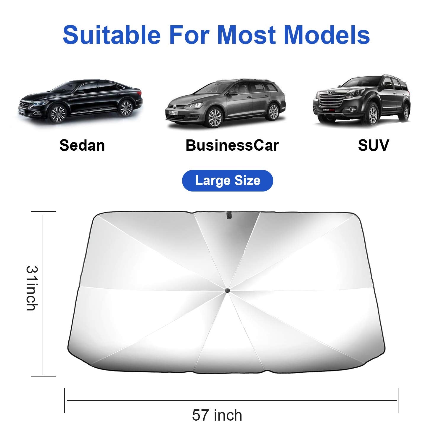 Sacstar Car Shade Front Windshield Sunshade Umbrella - Foldable Car Windshield Shade Fits Various Sizes (56'' X 30'')