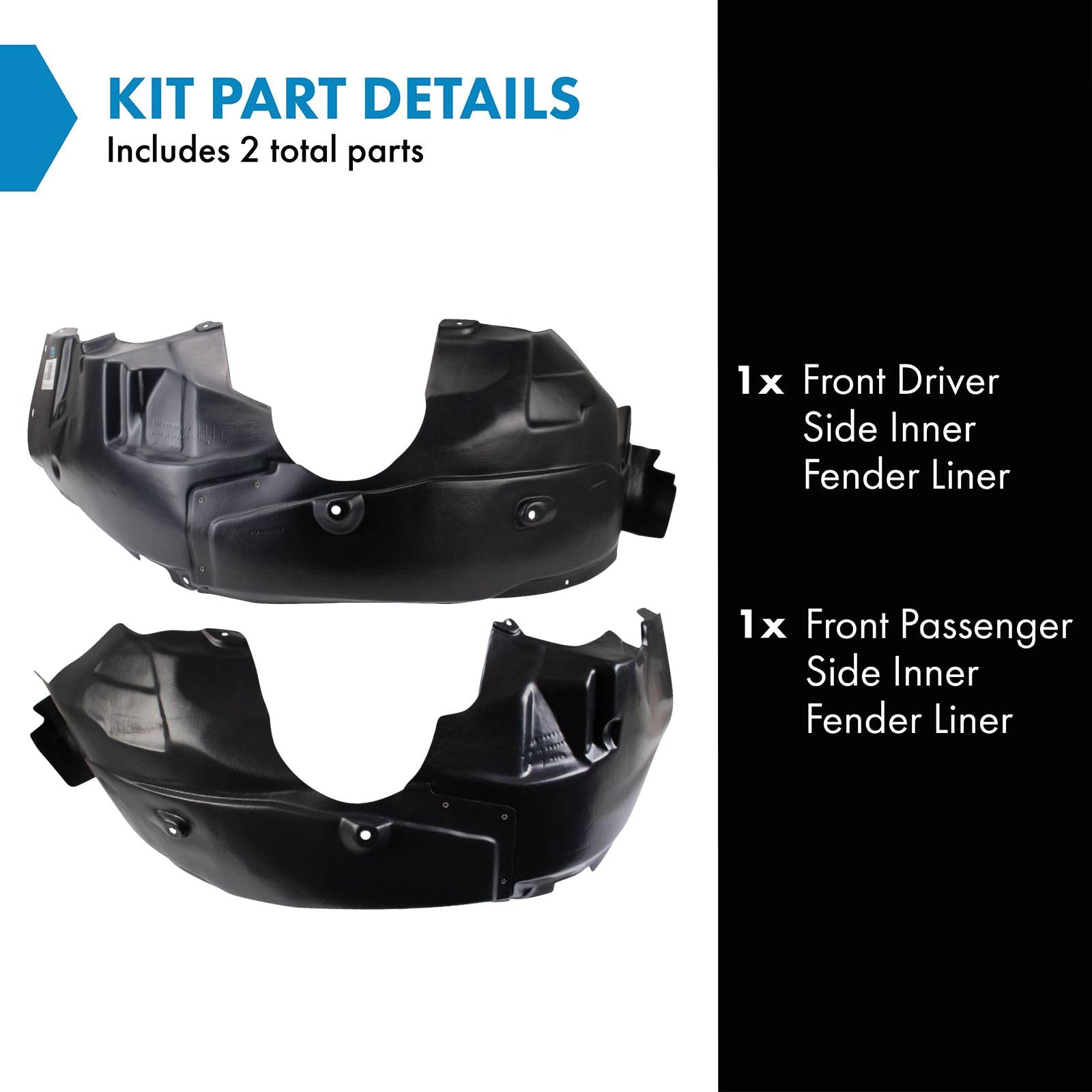 Trq Front Inner Fender Liner Set Compatible With 2008-2010 Dodge Avenger Ch1248132 Ch1249132