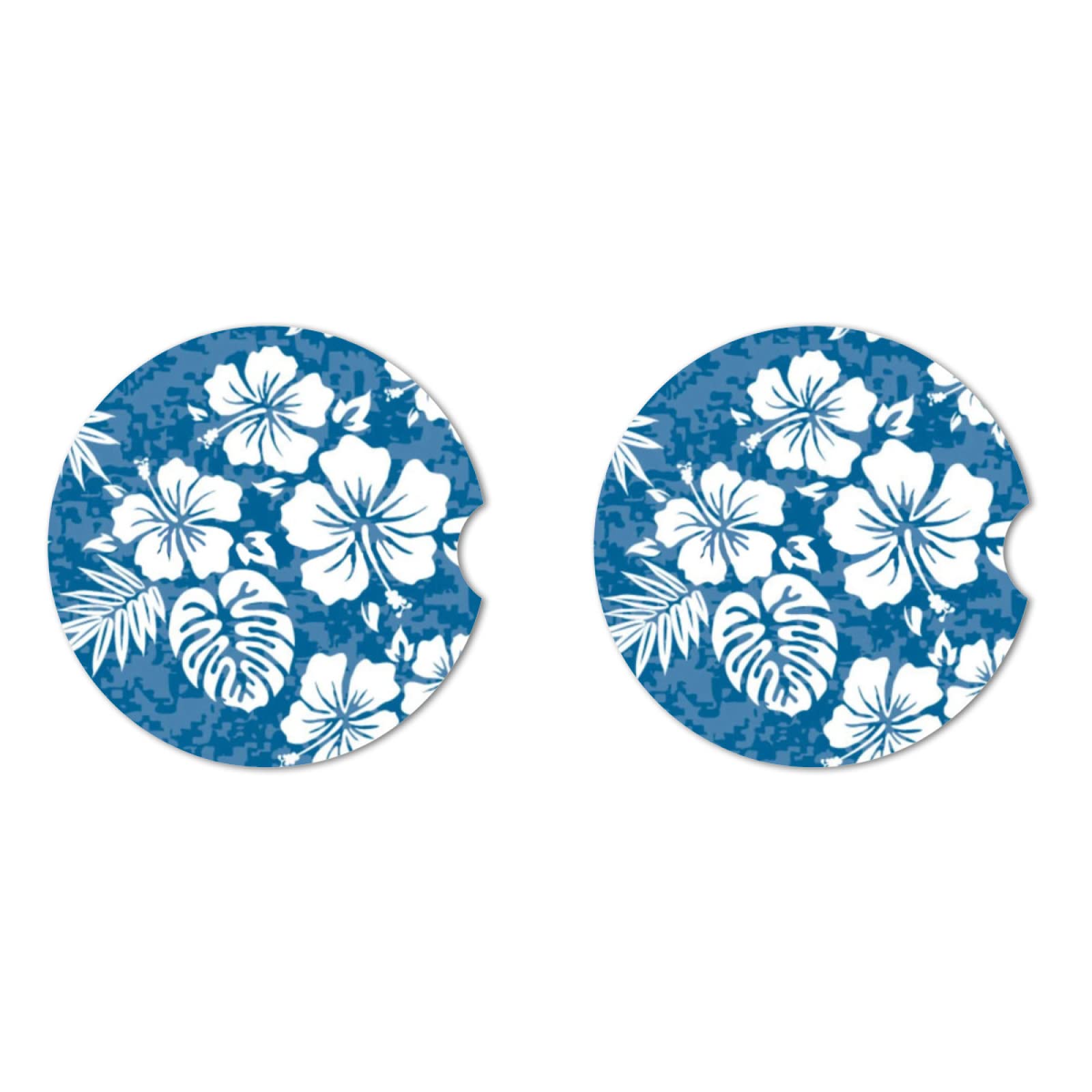 Tropical Palm Leaf Hibiscus Absorbent Car Cup Coasters,Cup Holders,Cork Base Drink Coasters With Finger Notch For Easy Move Of C