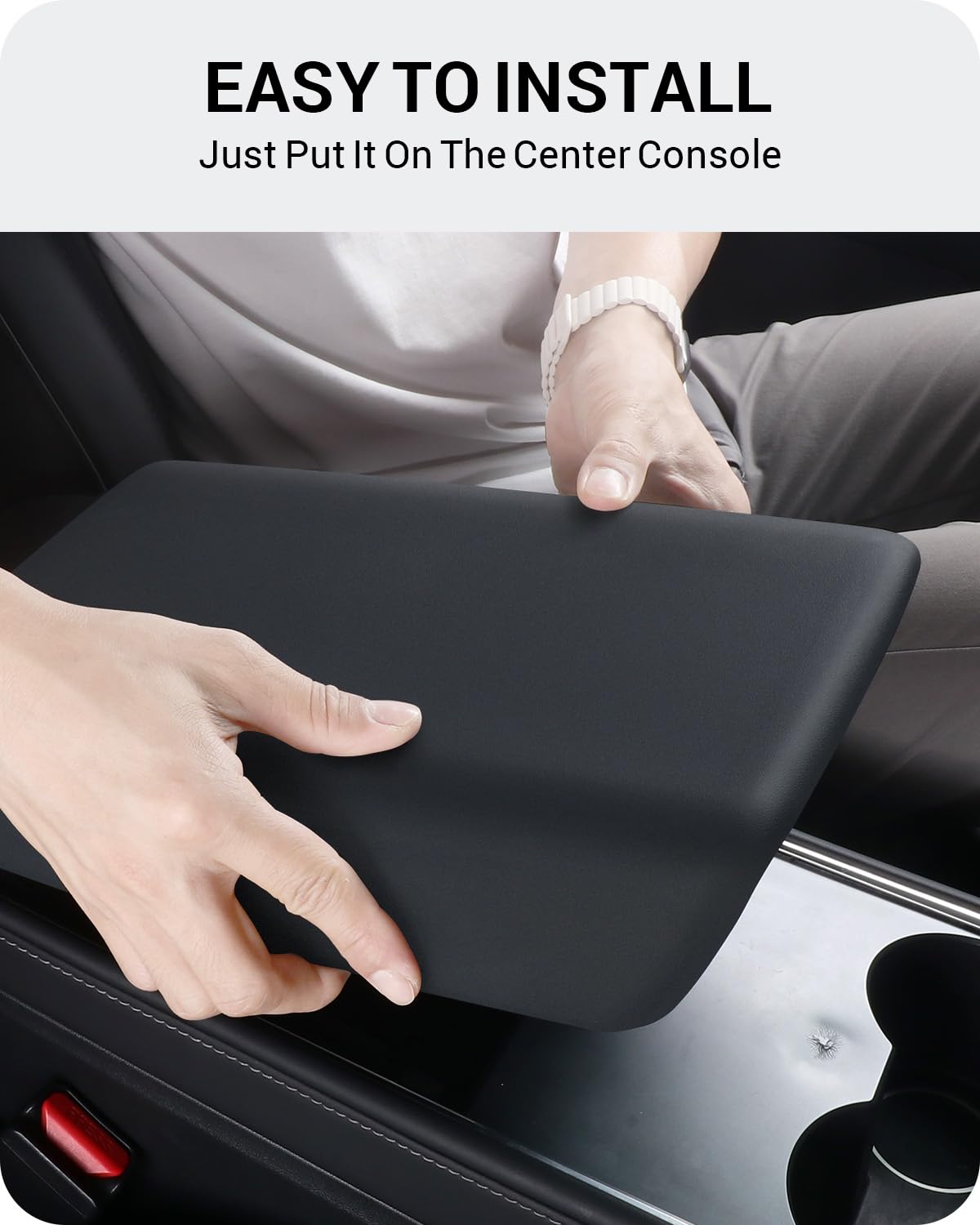 Basenor 2025 Upgraded Tesla Model 3 Model Y Center Console Cover Tpu Armrest Cover Non-Slip Protector Armrest 2017-2024 Tesla In