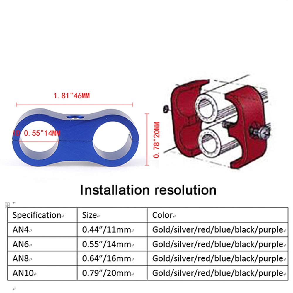 6An Hose Separator Clamp Aluminum Fuel Line Mounting Clamp Divider Hose Fitting Adapter Fit For 3/8 Fuel Line, Oil Line, Brake L