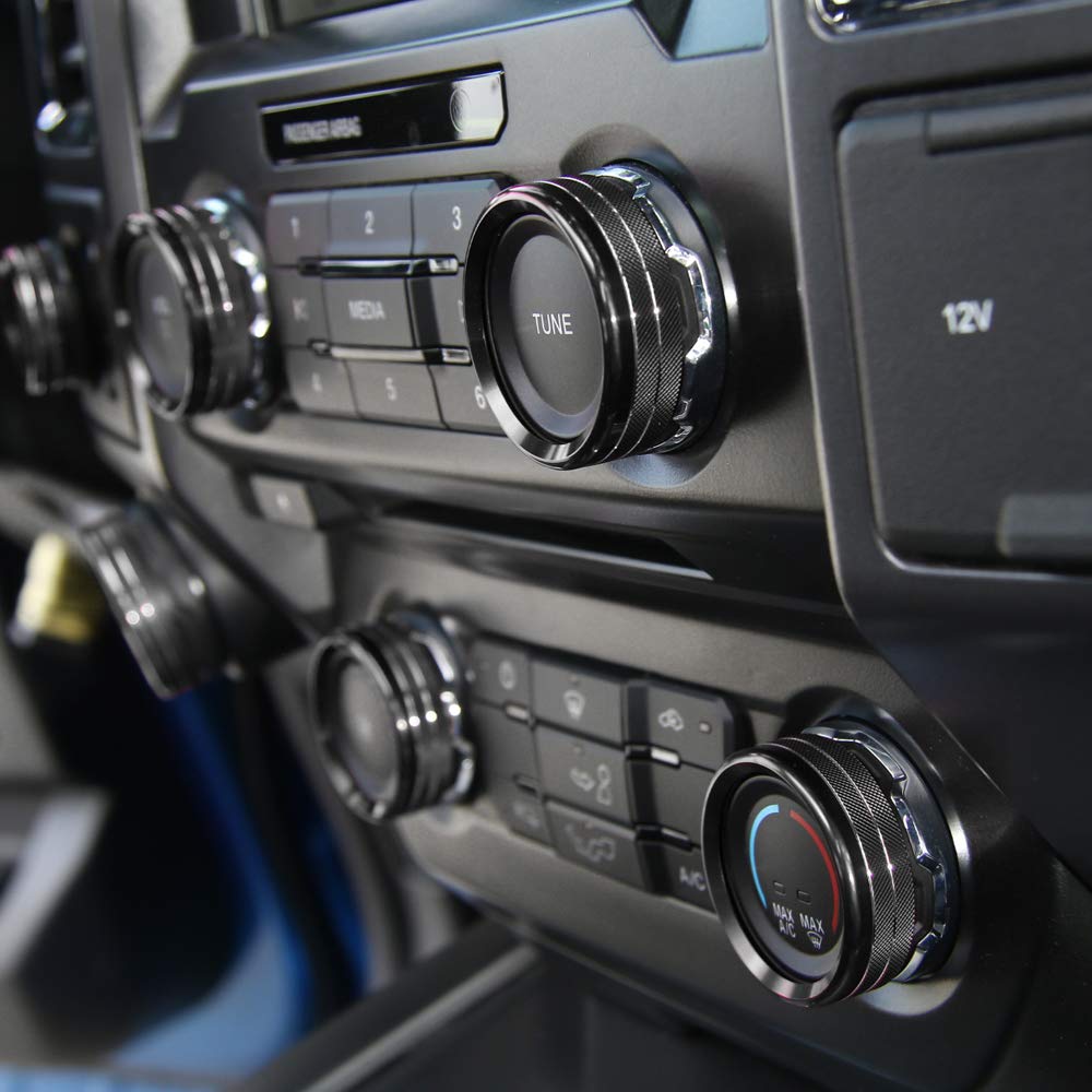 for F150 Air Conditioner Switch & Trailer & 4WD & VOL Knob Button Trim for Ford F150 XLT 2016 2017 2018 2019, Black Aluminum, 6p