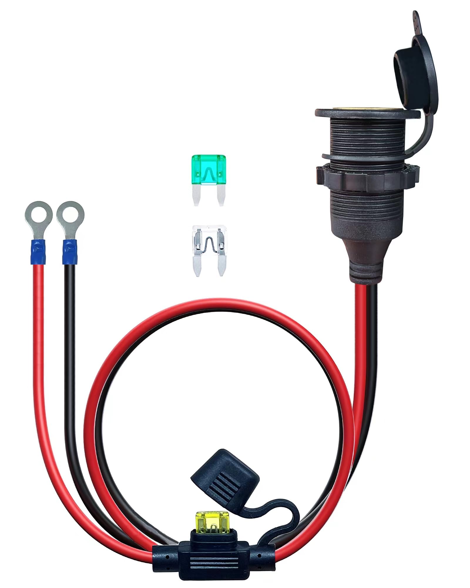 YIWOFUWO 3FT 12V Fixed Thread Cigarette Lighter Socket Extension Cable, 12V Waterproof Outlet Socket Replacement 13AWG Heavy Dut