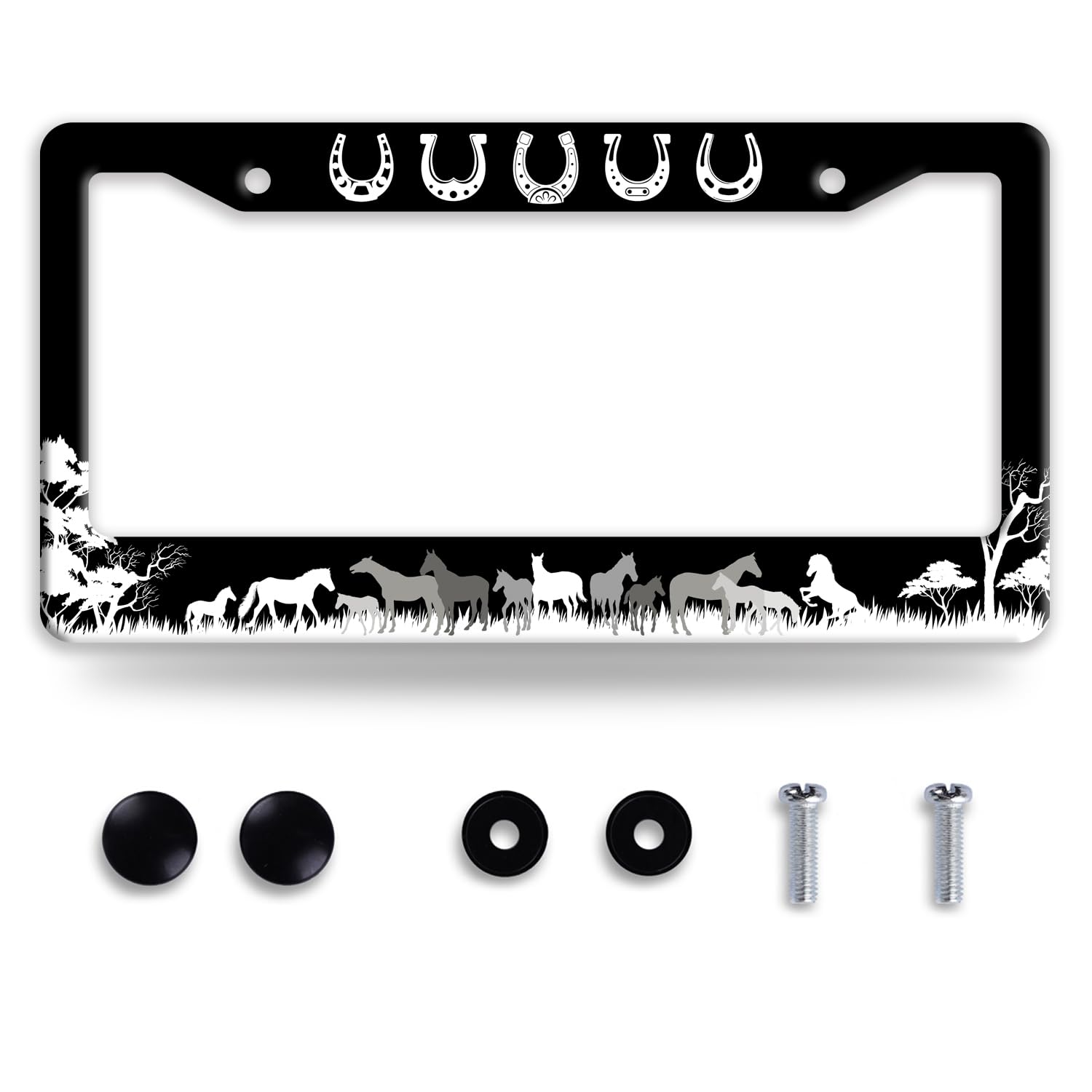 Horse License Plate Frame Funny Horseshoe License Plate Frames Grassland for Car Decorative Parts Stainless Stee License Plate f
