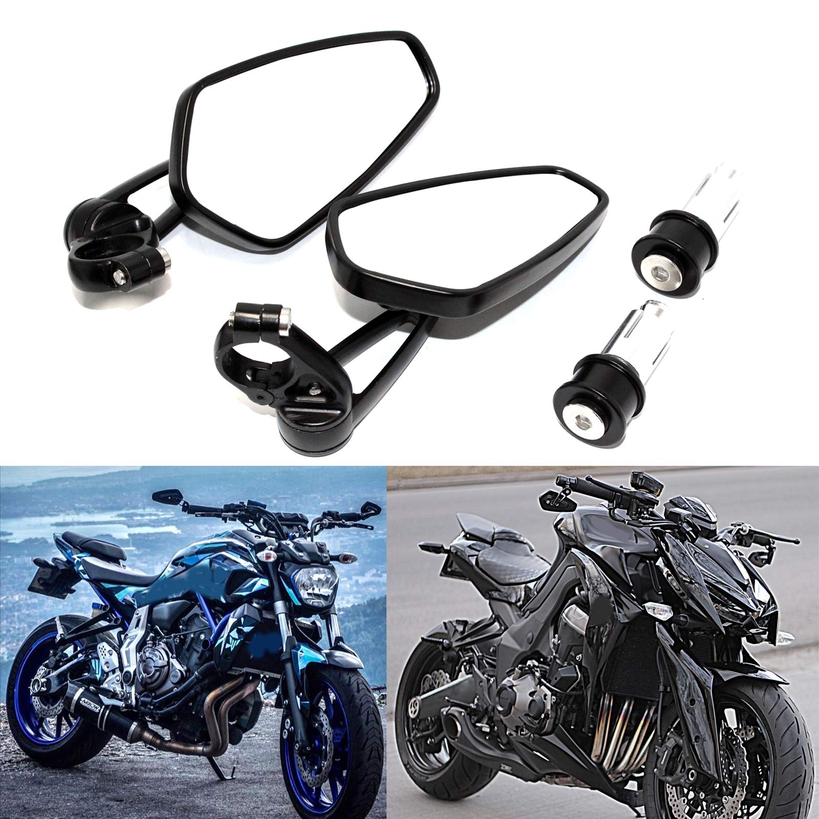 Rich Choices Universal Black Motorcycle 22Mm 7/8'' Bar End Rear View Mirrors Grom Msx125 Cb500F Z125 Pro Z650 Z750 Z800 Z900 Mt-03 Mt-07 Fz-07 Mt-09 Fz-09 Mt-10 Fz-10 Mt-25 Fz6 Fz8 Fz6R Sv650 Sv1000