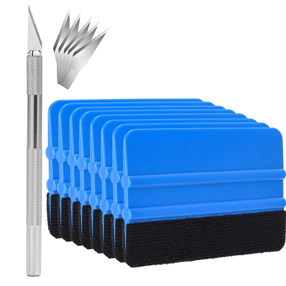 Gebildet 8Pcs Black Felt Edge Squeegee 4 Inch For Car Vinyl Film Wrapping Decal Squeegee Window Tint Work + 1Pc Craft Trim Knife