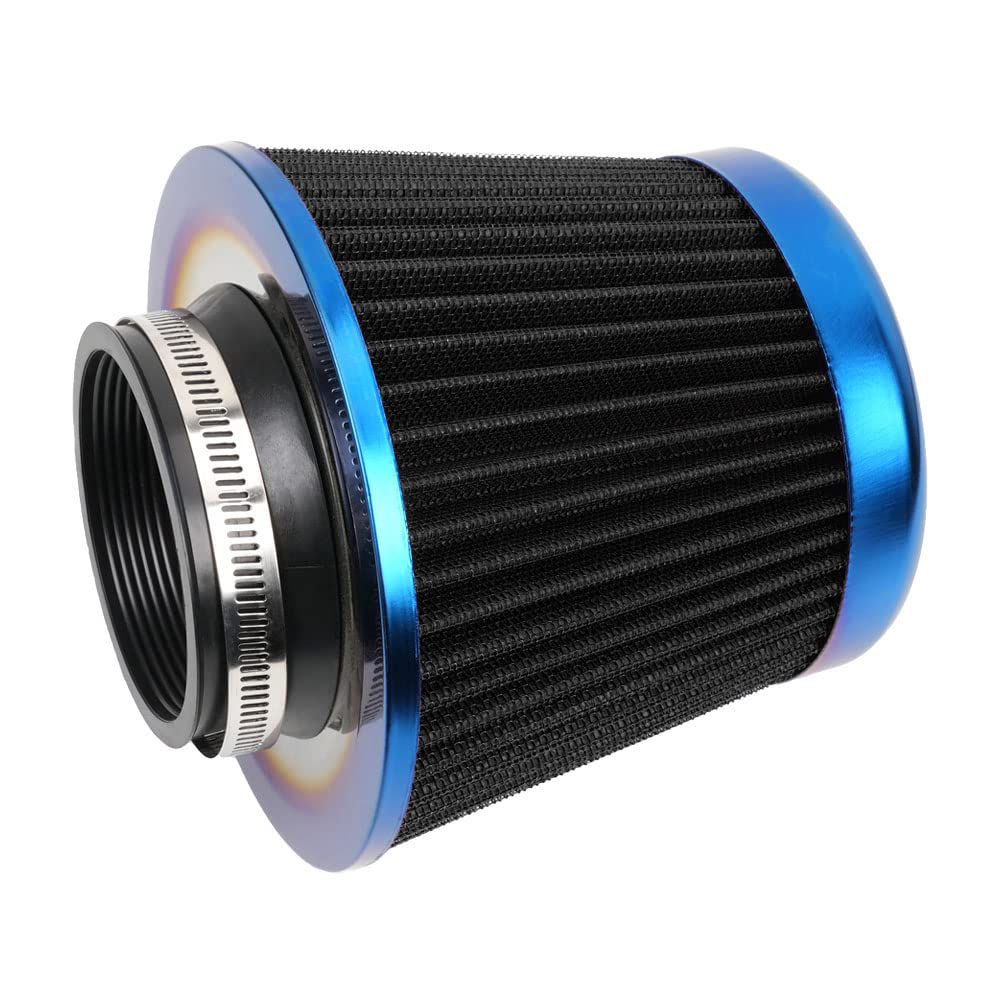 Cold Air Intake Filter, High Performance, Washable Filter, Clamp-On Replacement Air Filter, Flange Diameter 3Inch/76Mm Black