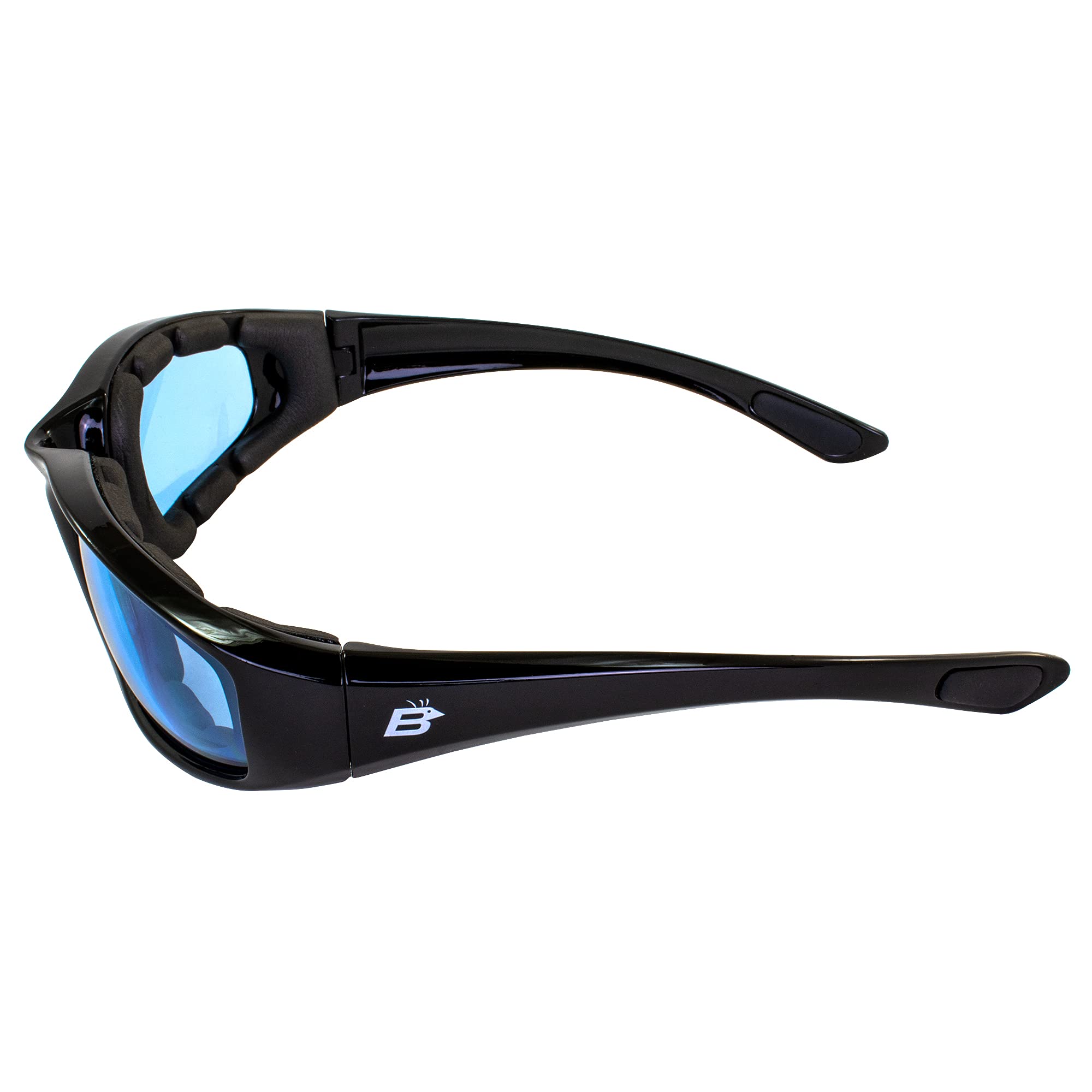 Birdz Eyewear Oriole Padded Motorcycle Glasses (Black Frame/Blue Lens)