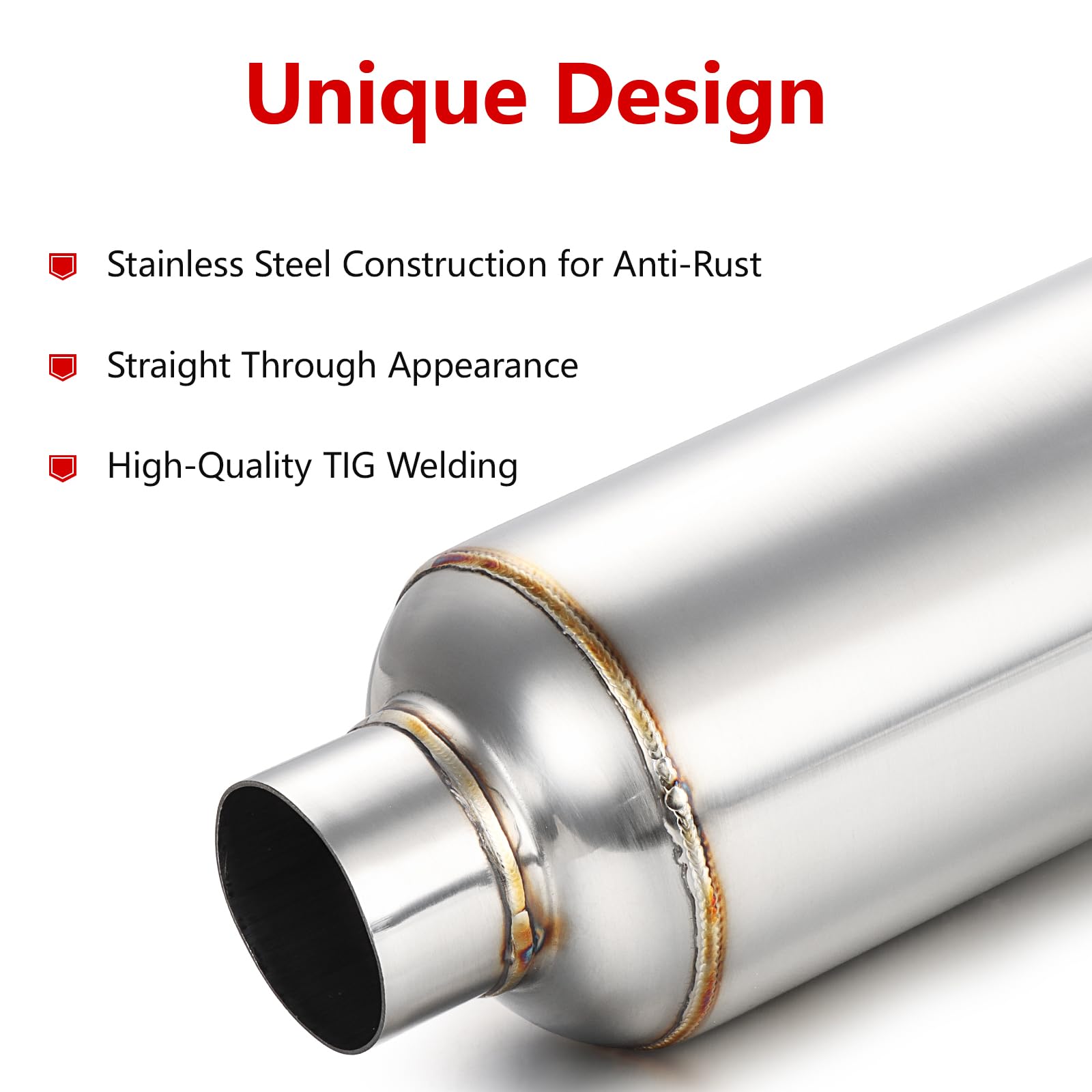 A-Karck 2.0'' Inlet Exhaust Resonator, Muffler Resonator 2.0'' Inlet 2.0'' Outlet 14'' Overall Length Stainless Steel