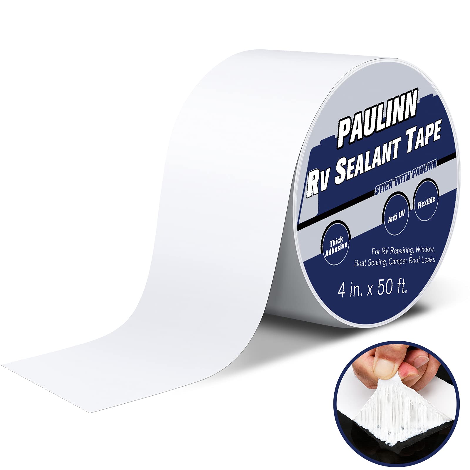 Paulinn Rv Camper Roofing Repair Sealant Tape White, 4 Inch X 50 Foot Natural Rubber Roof Sealing Tape, Uv & Weatherproof Roof S