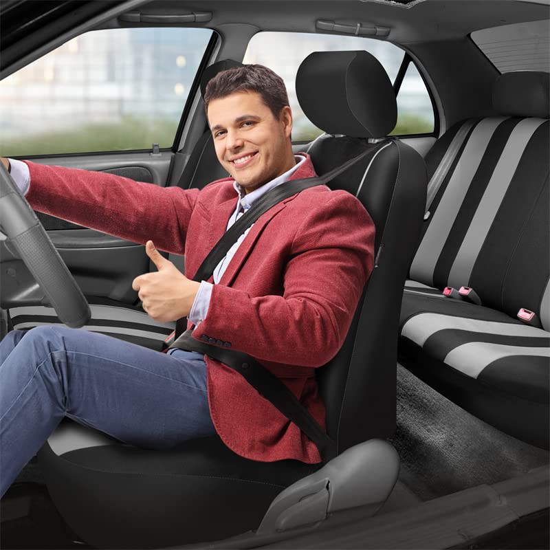 Fh Group Car Seat Cover Full Set Striking Striped Gray Car Seat Covers With Front Seat Covers And Rear Split Bench Car Seat Cove