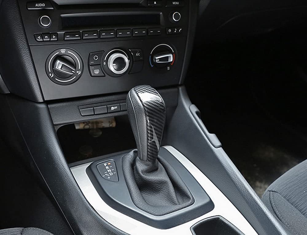 Ijdmtoy Glossy Black Carbon Fiber Pattern Shift Knob Cover Shell Compatible With Bmw E87 1 Series, E90 E92 3 Series E84 X1 Automatic Shifter