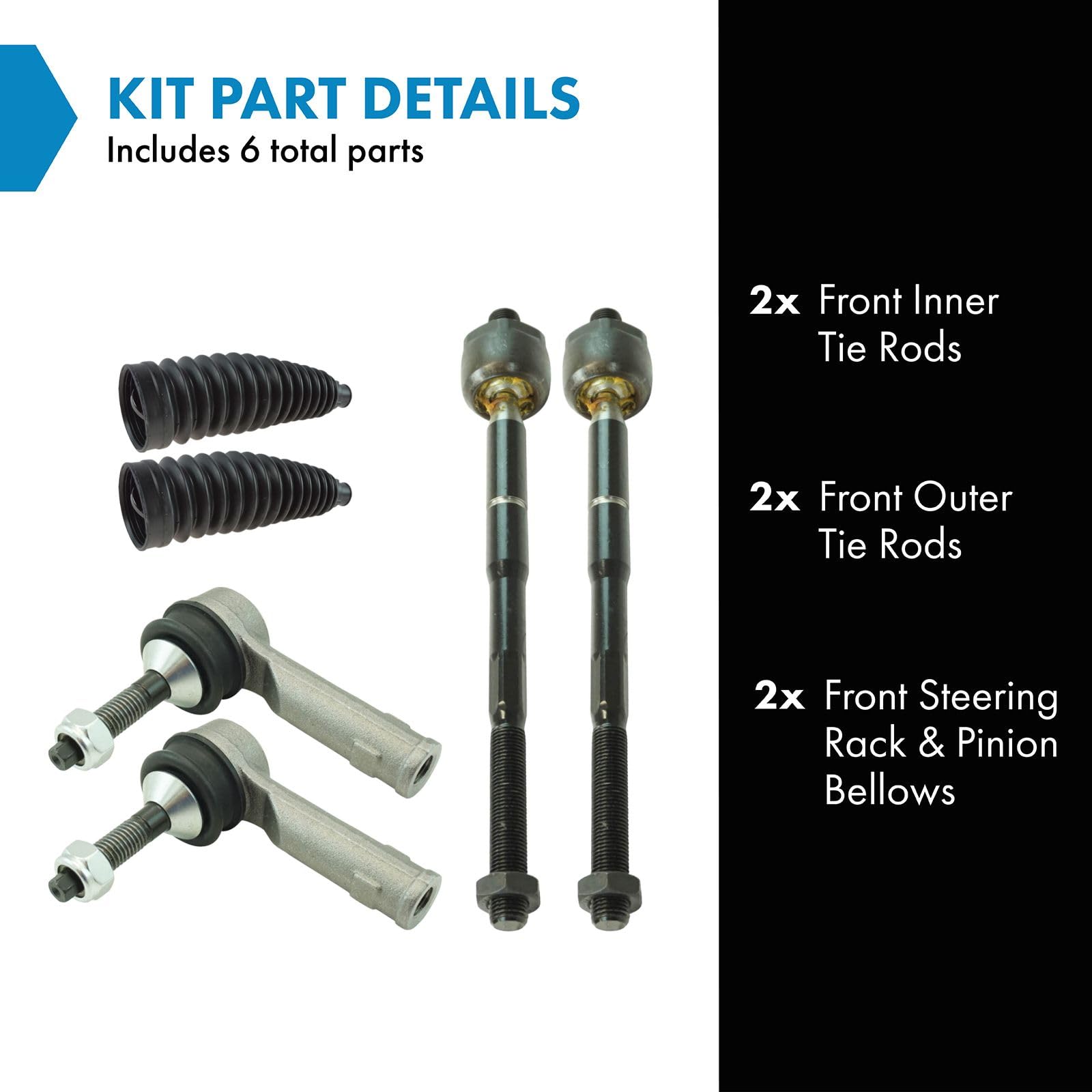 Trq Front Steering Kit Steering Rack & Pinion Bellow Tie Rod Compatible With 11-17 Ford 13-15 Lincoln