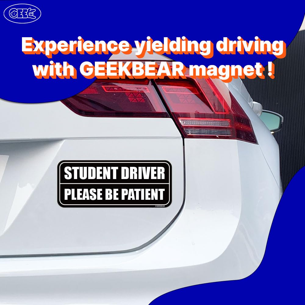 Geekbear Student Driver Car Magnet - Colorful, Reflective, Weather-Resistant - Rectangular 8.7 X 3.5 In (Black/Black)