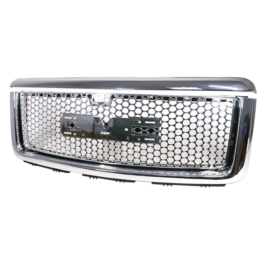 Grille Compatible With 2007-2013 Gmc Sierra 1500 Denali, Abs Plastic Chrome Front Upper Hood Grille + Molding By Ikon Motorsport
